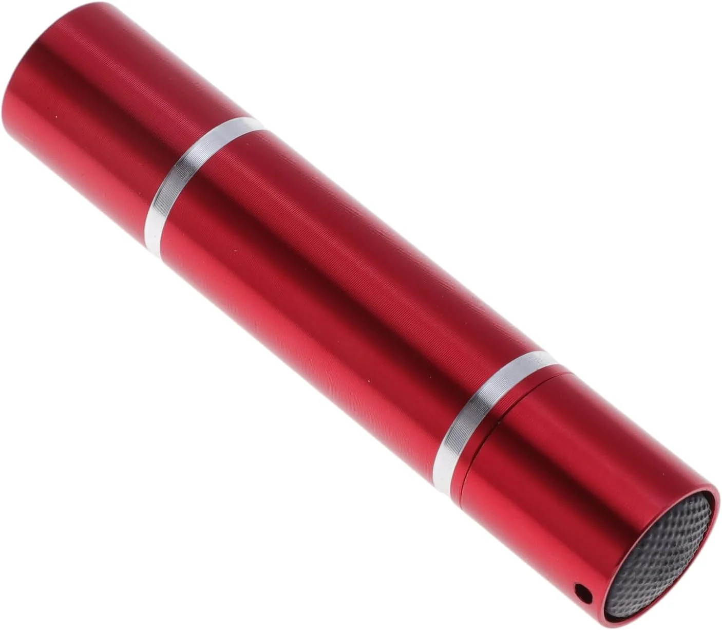 چراغ قوه استوانه ای حلقه نقره ای، 1 عدد، چراغ قوه LED آلومینیومی آلیاژی قرمز با نور بالا، باتری AA، ابعاد 9.4x1.9x1.9 سانتی متر