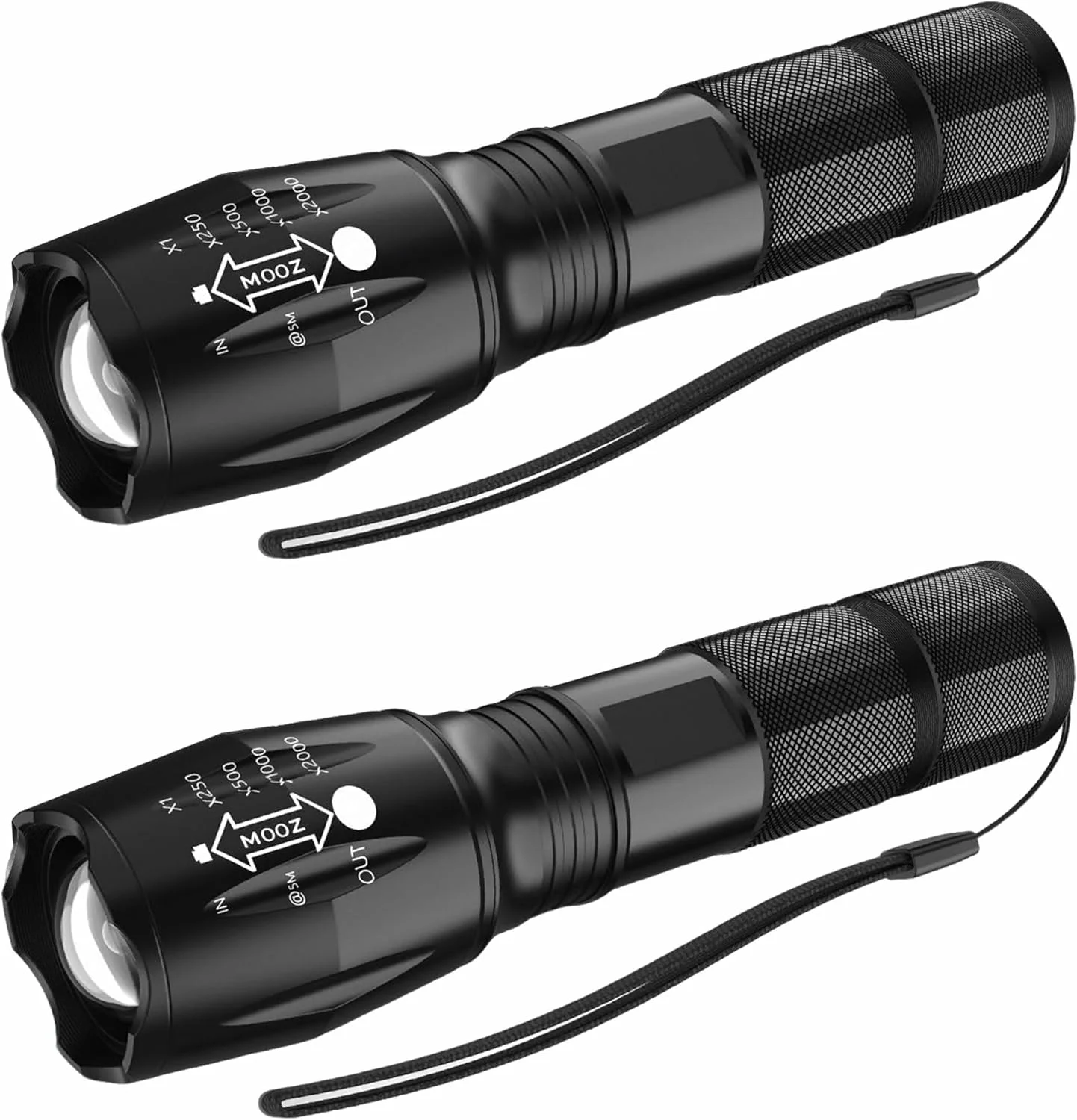 دو عدد چراغ قوه LED با روشنایی بالا، چراغ قوه کوچک، ضد آب، با قابلیت تنظیم فوکوس برای فضای باز، شرایط اضطراری، تاکتیکی و لوازم جانبی کمپینگ