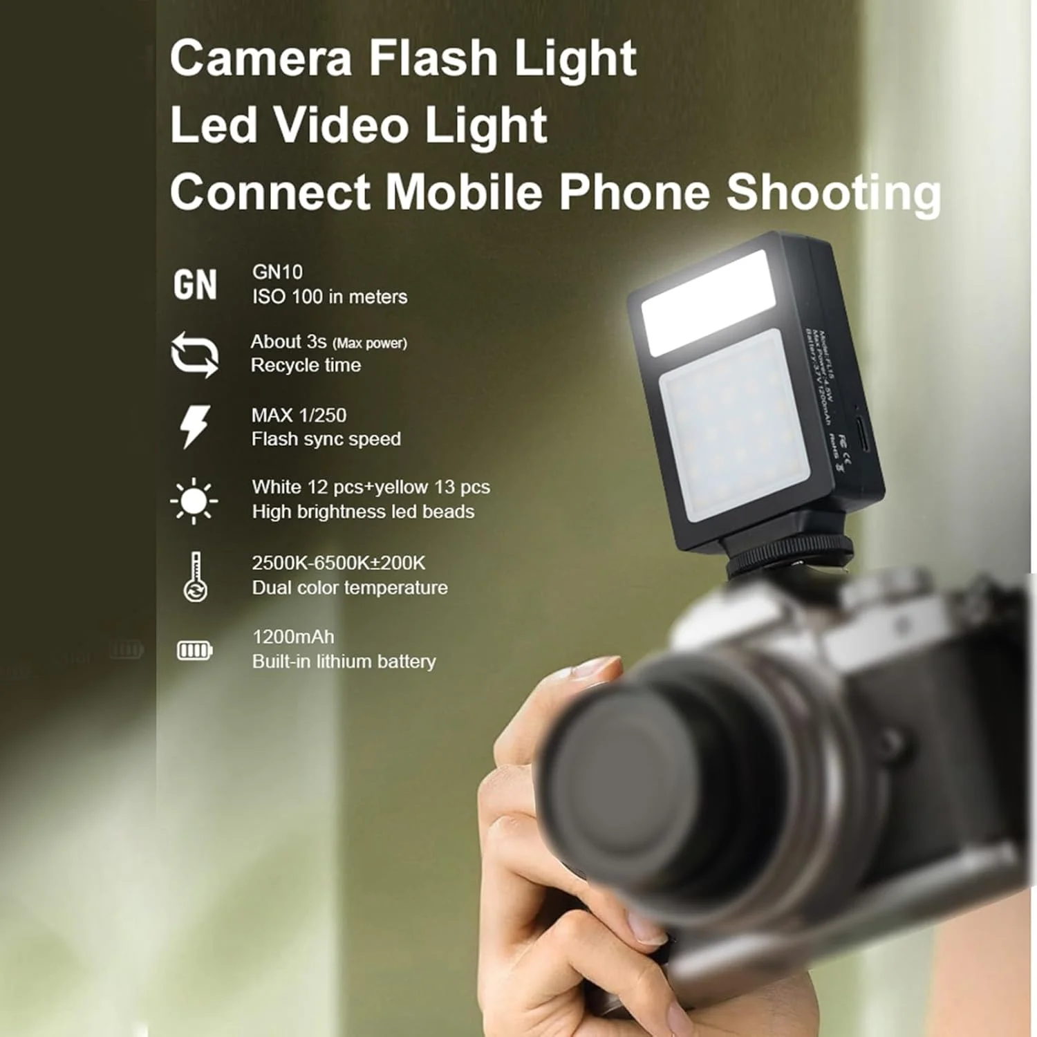 چراغ ویدئویی LED، چراغ قابل حمل دوربین برای عکاسی، 5 سطح روشنایی GN10 2500-6500K لوازم جانبی لامپ پرکننده برای تولید کننده محتوا، پخش زنده، نورافکن عکاسی