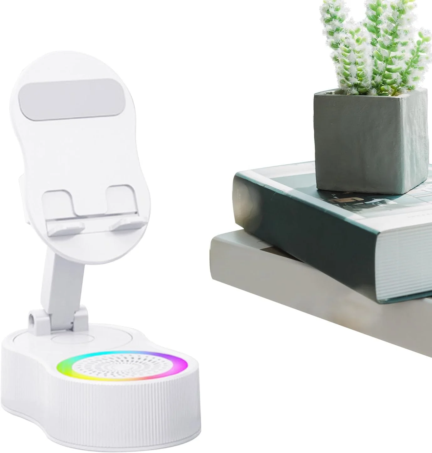 پایه نگهدارنده تلفن همراه - پایه رومیزی تلفن همراه - پایه قابل تنظیم قابل حمل RGB با میکروفون و بلندگو برای پیشخوان، میز آرایش، میز کنار تخت، مسافرت، ماشین، هواپیما، اتاق خواب