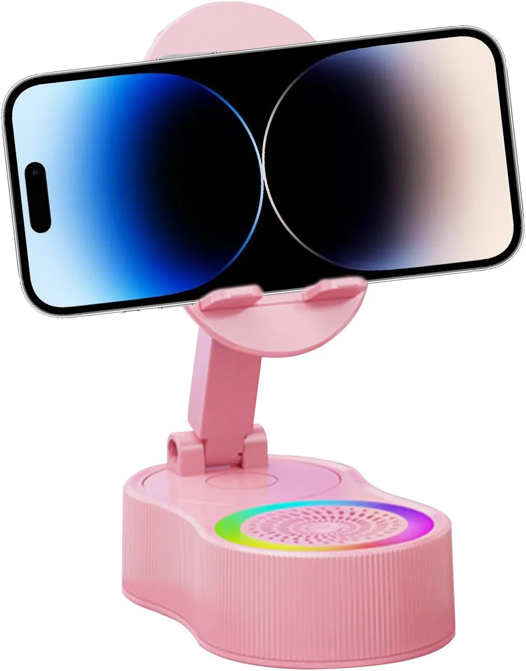 پایه تلفن همراه برای میز - پایه موبایل - پایه قابل تنظیم RGB قابل حمل با بلندگو میکروفون برای پیشخوان، میز آرایش، کنار تخت، مسافرت، ماشین، هواپیما، اتاق خواب