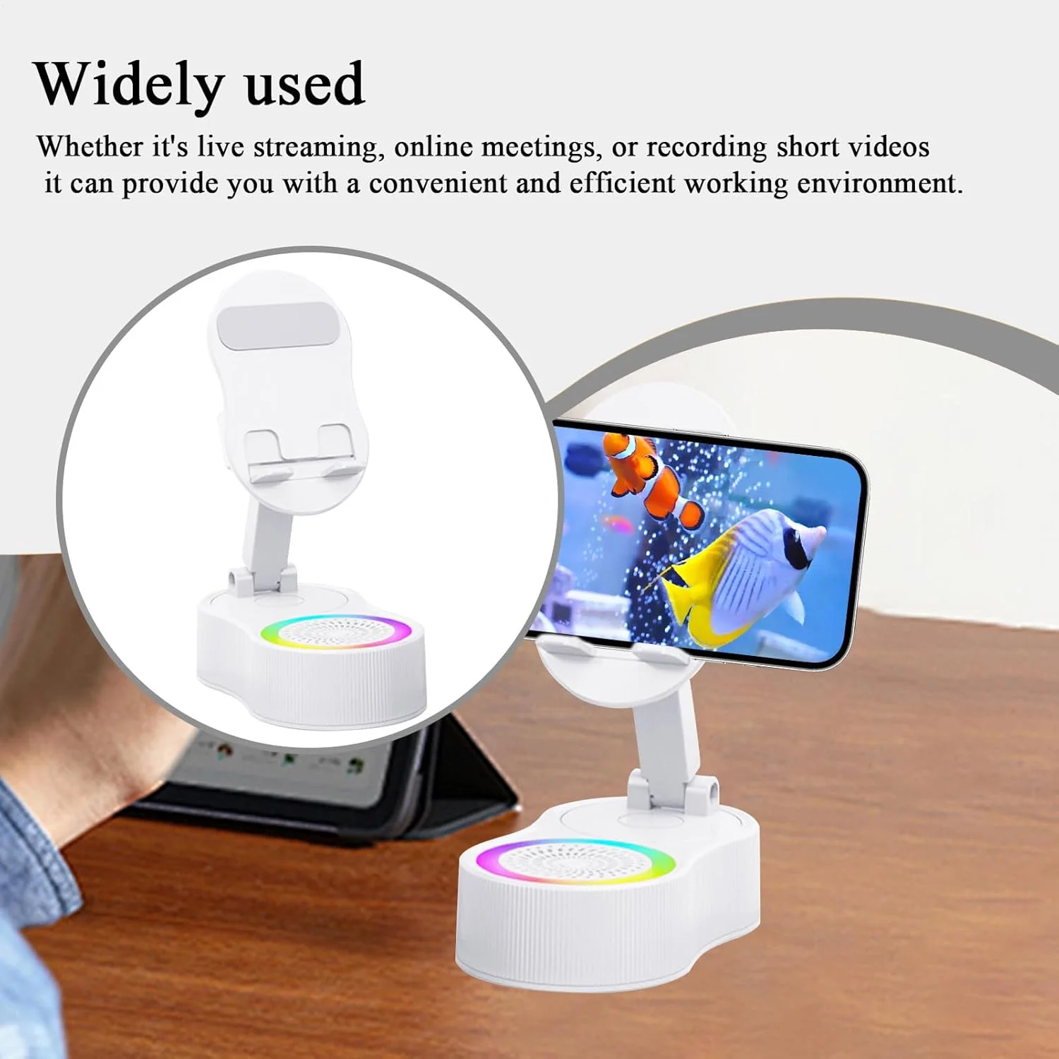 پایه نگهدارنده تلفن همراه - پایه رومیزی تلفن همراه - پایه قابل تنظیم قابل حمل RGB با میکروفون و بلندگو برای پیشخوان، میز آرایش، میز کنار تخت، مسافرت، ماشین، هواپیما، اتاق خواب