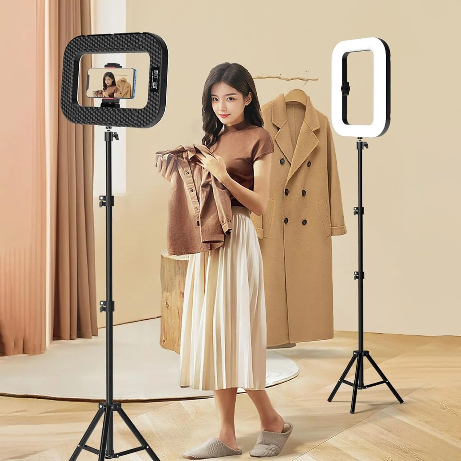 نور حلقه ای برای عکاسی - تثبیت کننده لامپ پرکننده ضبط ویدیو | نور حلقه ای مربعی سلفی ضد لرزش برای آرایش زیبایی، استودیو داخلی و خارجی نور حلقه ای برای عکاسی - تثبیت کننده لامپ پرکننده ضبط ویدیو | نور حلقه ای مربعی سلفی ضد لرزش برای آرایش زیبایی، استودیو داخلی و خارجی