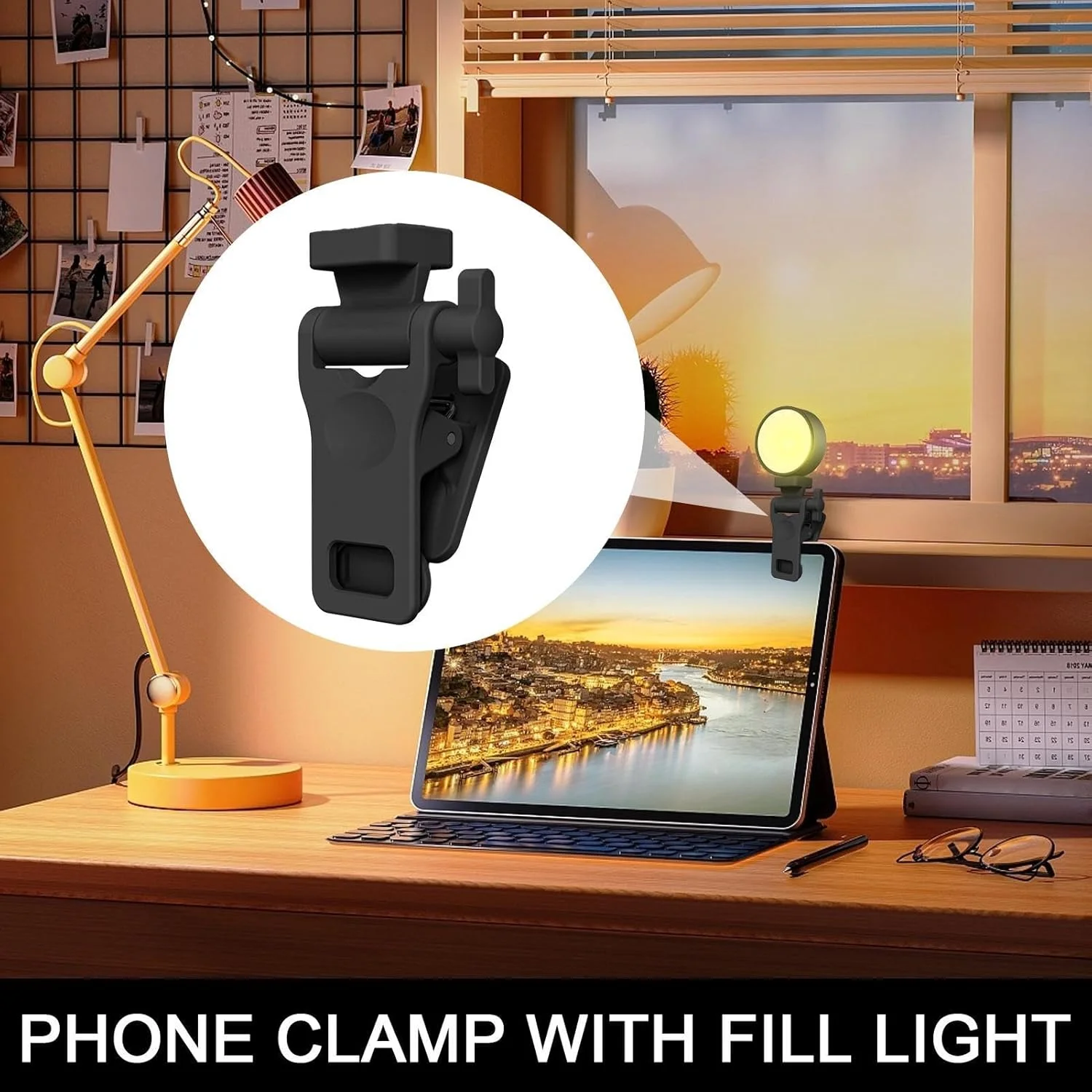 گیره نگهدارنده دوربین مانیتور | گیره جایگزین دوربین مانیتور ضد لغزش | اتصال لامپ LED، نگهدارنده تلفن همراه قابل حمل با اتصال دهنده پیچی 1/4 اینچی برای سه پایه تلفن