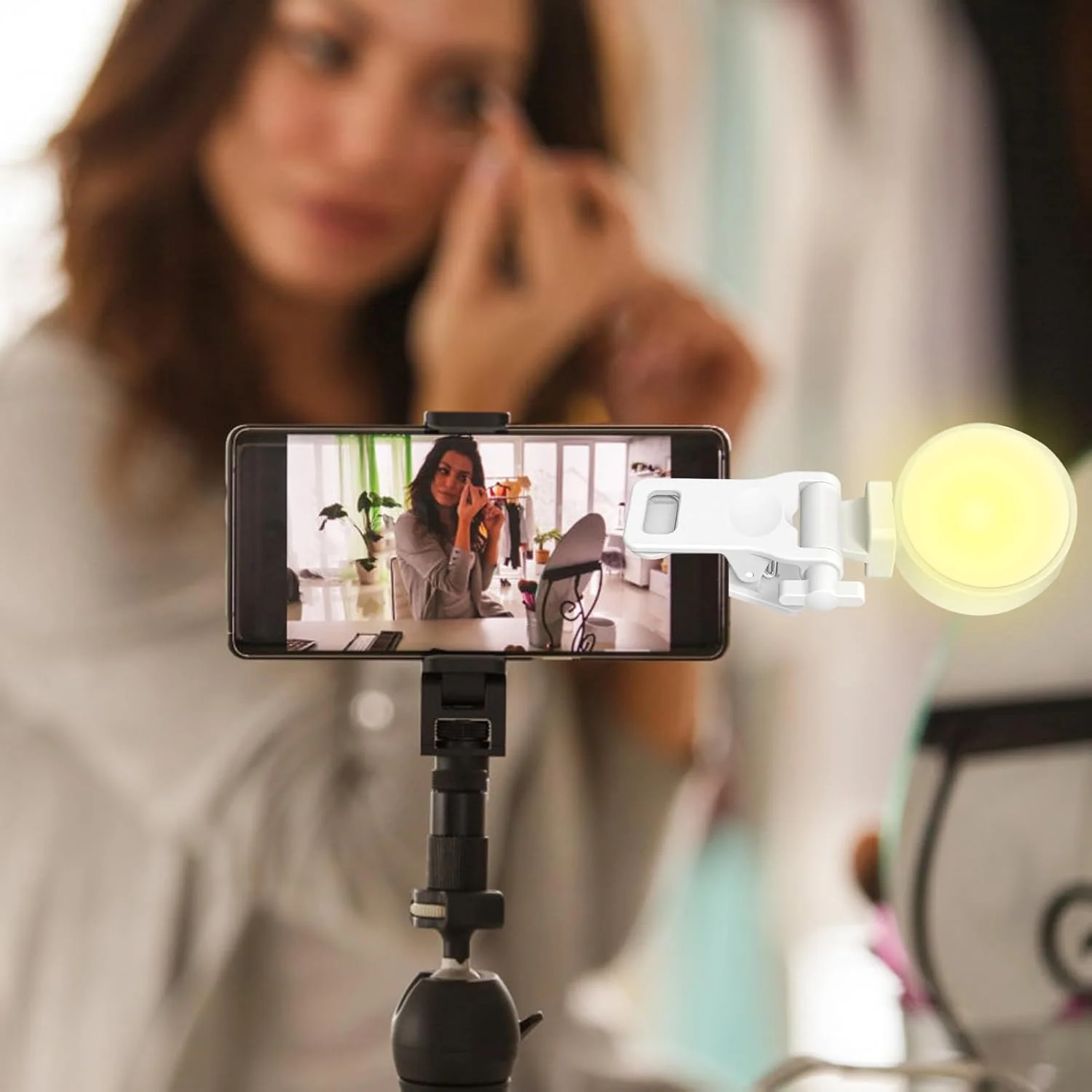 گیره نور سلفی، گیره جایگزین نور سلفی ضد لغزش | پایه نگهدارنده تلفن همراه قابل حمل با اتصال پیچ 1/4 اینچی، اتصال لامپ ال ای دی برای سه پایه و کامپیوتر