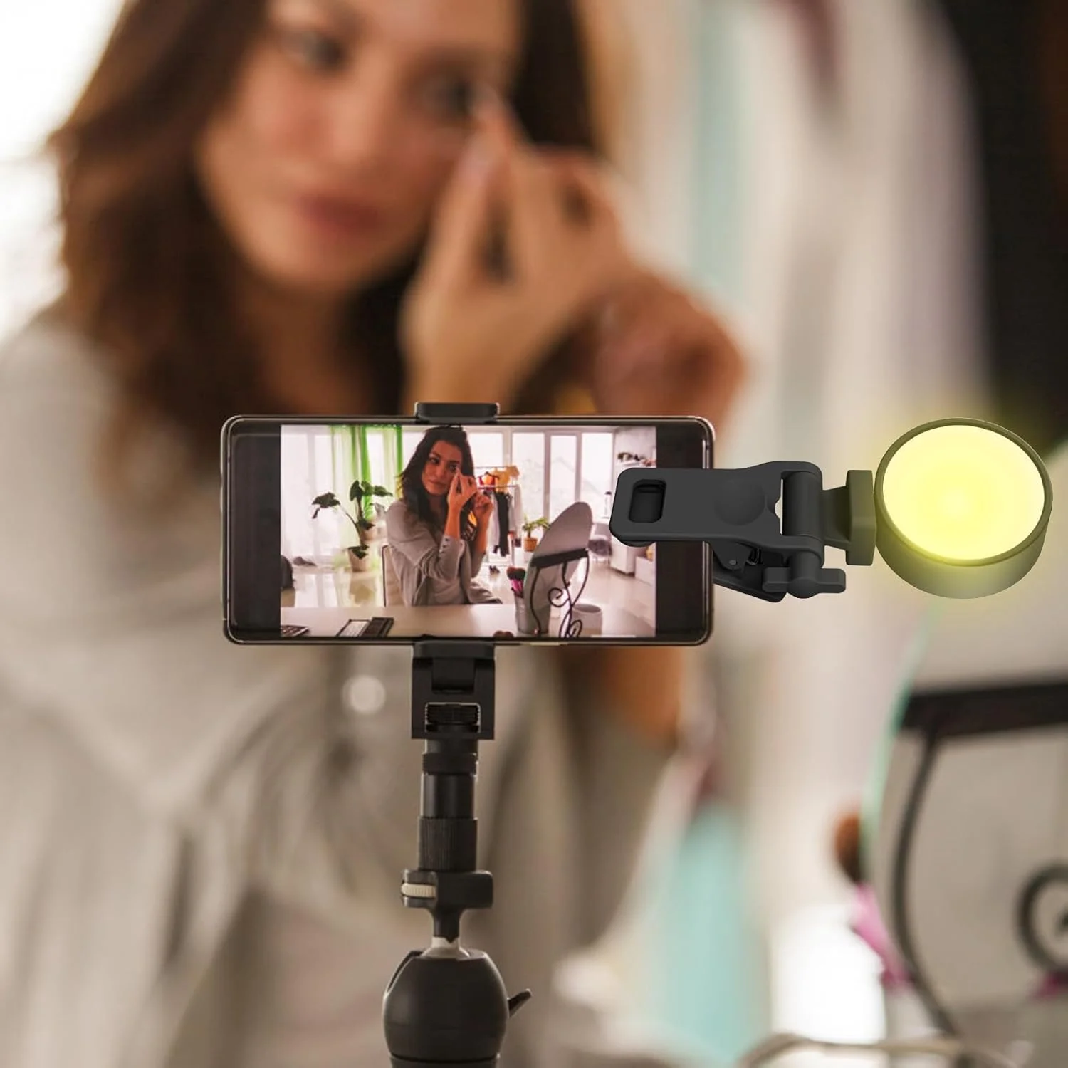 گیره نگهدارنده چراغ، گیره آداپتور دوربین مانیتور ضد لغزش، اتصال لامپ ال ای دی، پایه تلفن همراه قابل حمل با اتصال دهنده پیچ 1/4 اینچی برای سه پایه تلفن