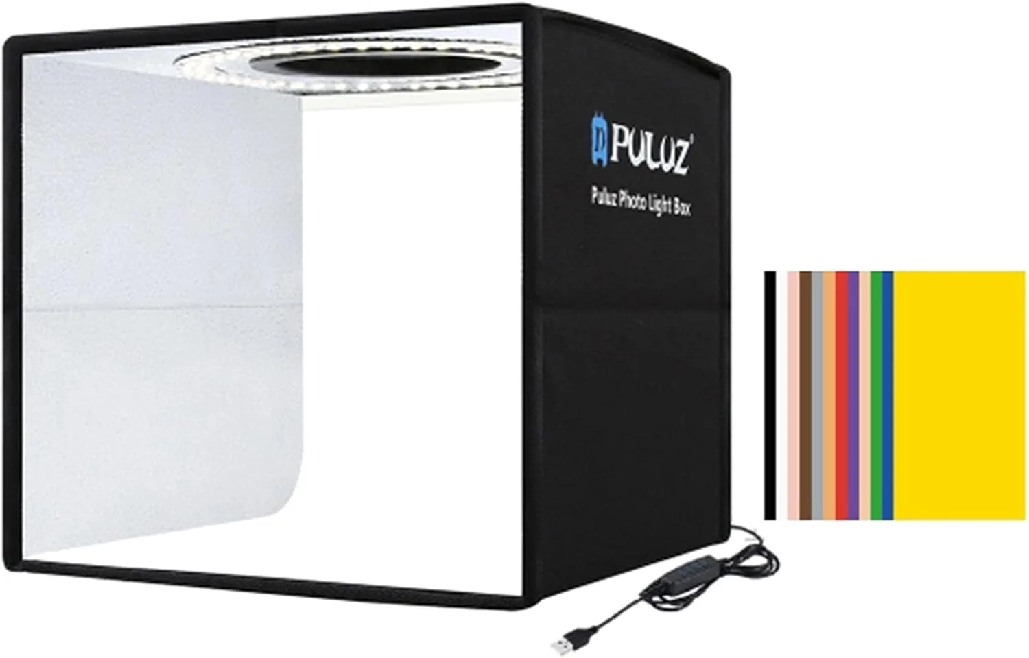 لایت باکس عکاسی تاشو قابل حمل 250 میلی متری Labymos، دارای 3 حالت نور و 10 سطح روشنایی، کنترل کابل USB با 6 کاغذ پس زمینه دو طرفه 12 رنگ