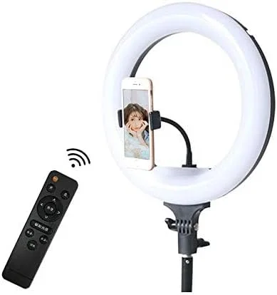 حلقه نور سلفی ال ای دی 12 اینچی با پایه و ریموت، دوشاخه آمریکایی، مناسب برای پخش زنده، آرایش و عکاسی