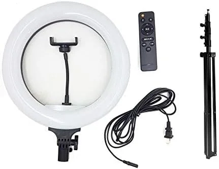 حلقه نور سلفی ال ای دی 12 اینچی با پایه و ریموت، دوشاخه آمریکایی، مناسب برای پخش زنده، آرایش و عکاسی