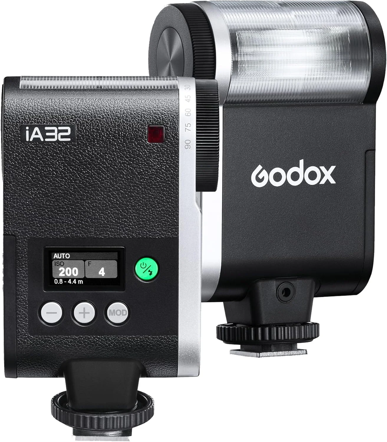 فلاش دوربین گودکس iA32 iFlash Mini Speedlite GN15 حالت A/M با تریگر اپتیکال S1/S2 و سر فلاش قابل تنظیم برای دوربین های فوجی، کانن، نیکون، سونی، المپوس، پاناسونیک