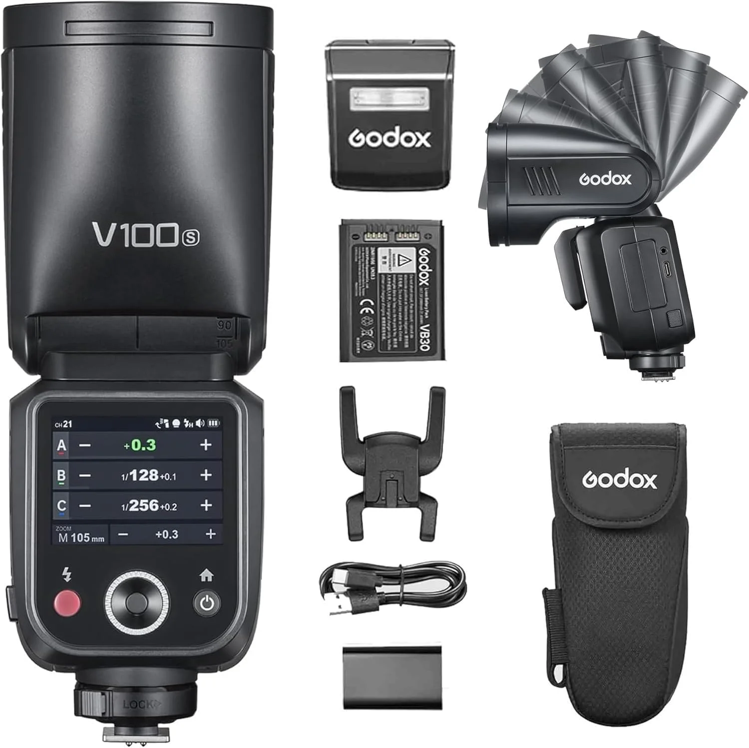 فلاش دوربین Godox V100S با سر گرد برای دوربین های سونی 100W TTL HSS 1/8000s 2.4G دارای نور LED داخلی برای دوربین های سونی