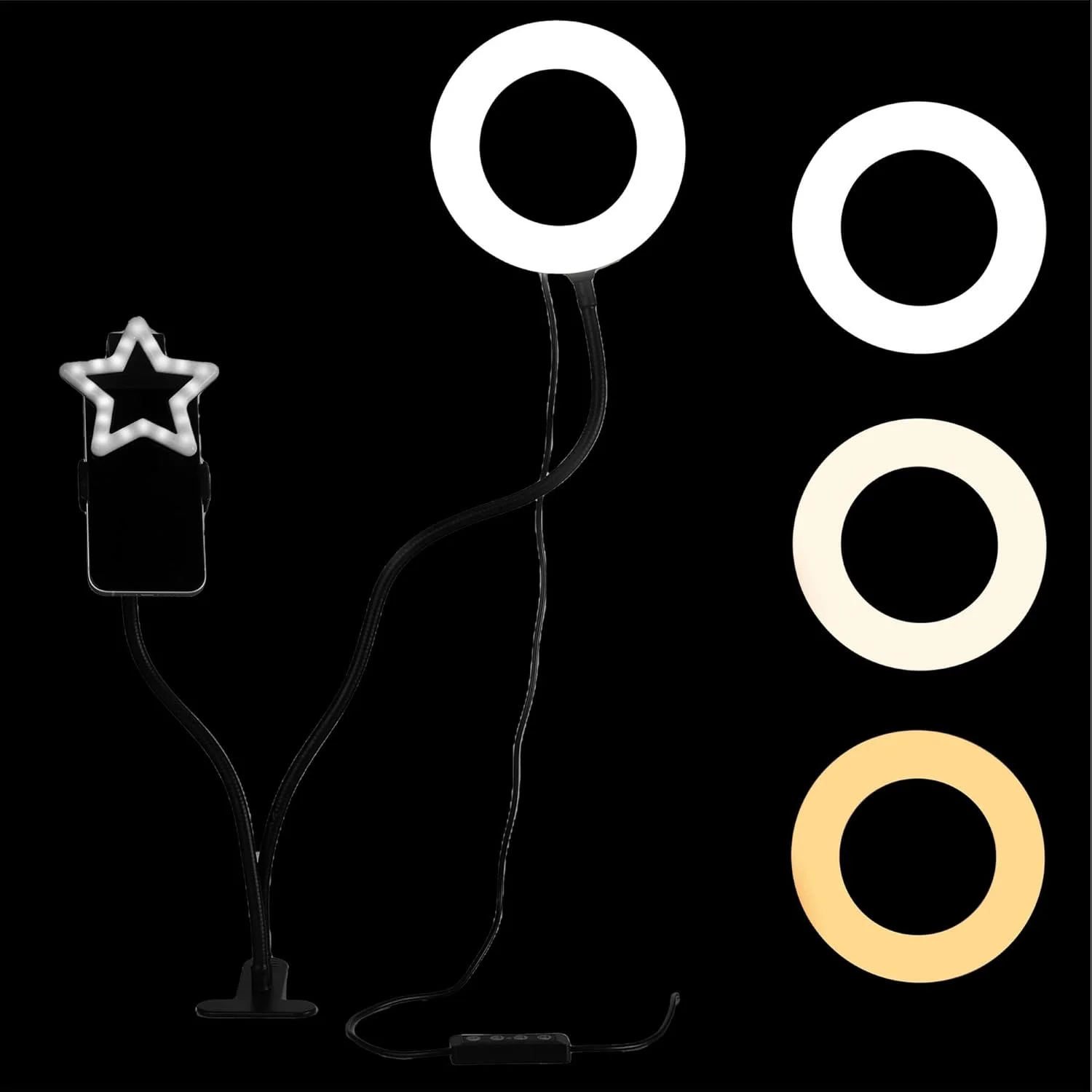 کیت نور حلقه ای LED مناسب سبک زندگی شهری با 3 حالت نور سفید قابل تنظیم و گیره، دارای سیم USB و قابلیت کار با باتری، قابل حمل برای تماس های ویدیویی، تولید محتوا و سلفی کیت نور حلقه ای LED مناسب سبک زندگی شهری با 3 حالت نور سفید قابل تنظیم و گیره، دارای سیم USB و قابلیت کار با باتری، قابل حمل برای تماس های ویدیویی، تولید محتوا و سلفی