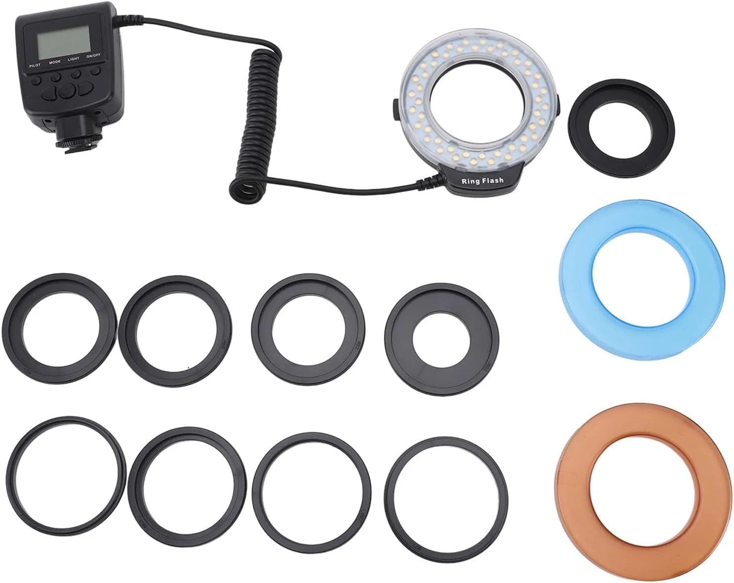 فلاش ماکرو LED برای دوربین های DSLR، چراغ فلاش LED با صفحه نمایش LCD، حلقه های آداپتور و پخش کننده های فلاش ماکرو