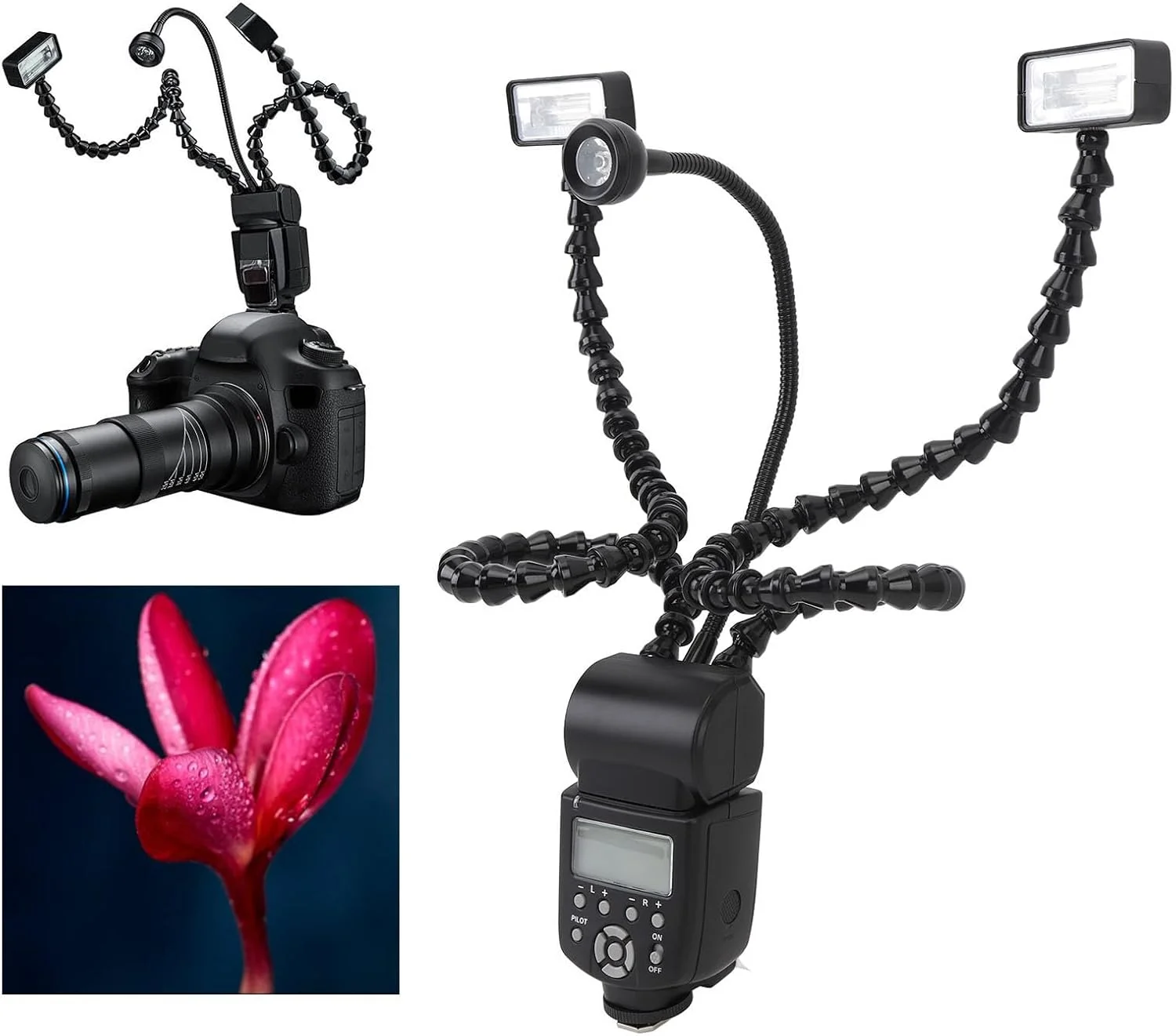 نور ماکرو LED 3 در 1، نورپردازی عکاسی ماکرو 3 سر 5600K با 8 سطح روشنایی با پایه کفشک برای عکاسی از نمای نزدیک گیاهان و جواهرات، کنترل مستقل نور ماکرو LED 3 در 1، نورپردازی عکاسی ماکرو 3 سر 5600K با 8 سطح روشنایی با پایه کفشک برای عکاسی از نمای نزدیک گیاهان و جواهرات، کنترل مستقل