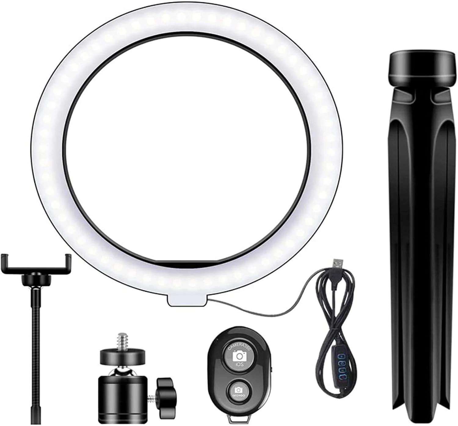 نور حلقه ای ال ای دی 10.2 اینچی Labymos با پایه و نگهدارنده تلفن همراه، نور پرکننده حلقه ای قابل تنظیم برای عکاسی، با کنترل از راه دور بلوتوثی و تغذیه USB برای پخش زنده/آرایش