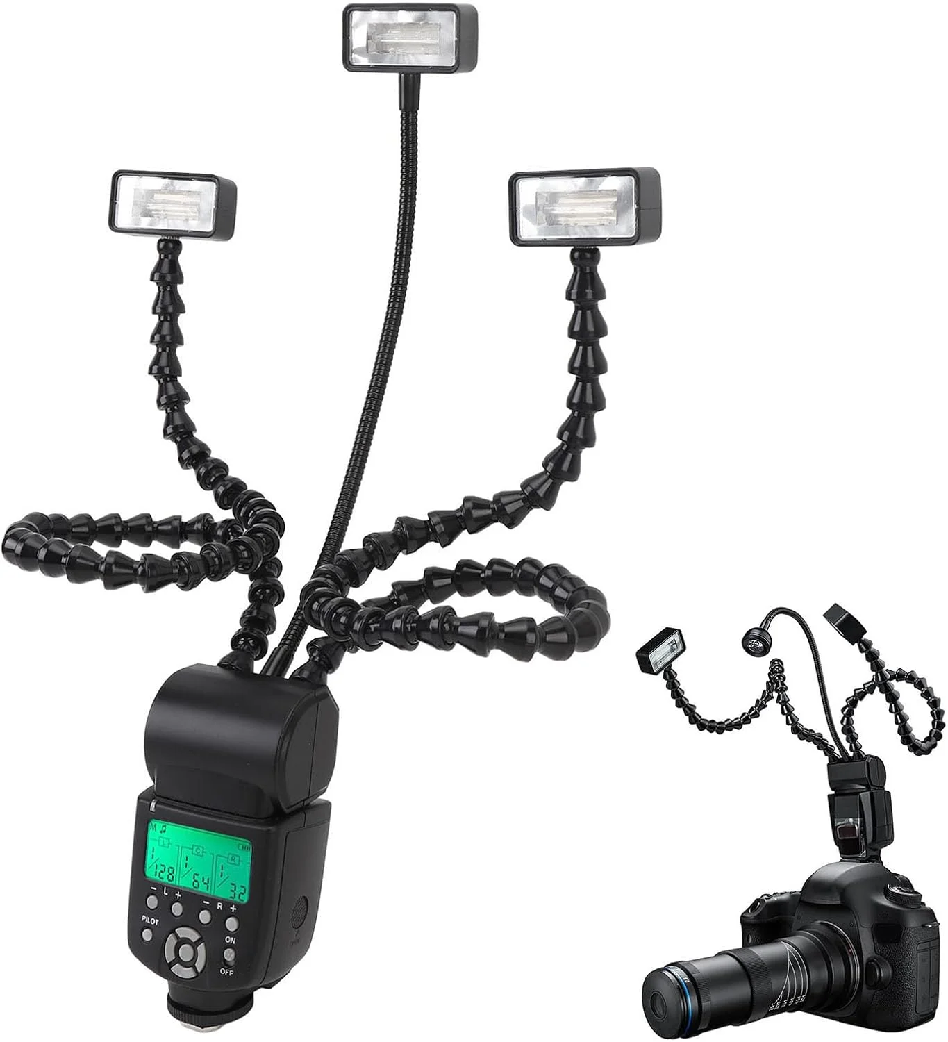 فلاش ماکرو Jiawu K-888، فلاش ماکرو حرفه ای 3 هد با دمای رنگ 5600K و 8 سطح روشنایی، نور بازوی ماکرو دوربین قابل حمل برای گیاهان، جواهرات و عکاسی از نمای نزدیک غذا