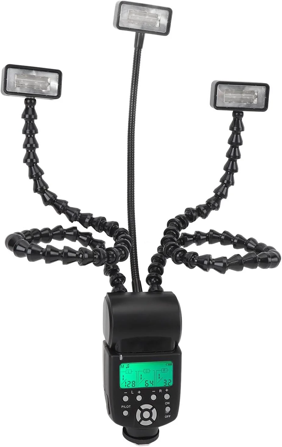 فلاش دوربین Goshyda، فلاش 3 سر با بازوهای انعطاف پذیر کفشک دار برای دوربین های DSLR، فلاش ماکرو دوربین دیجیتال، پشتیبانی از کنترل مستقل 8 سطح قابل تنظیم