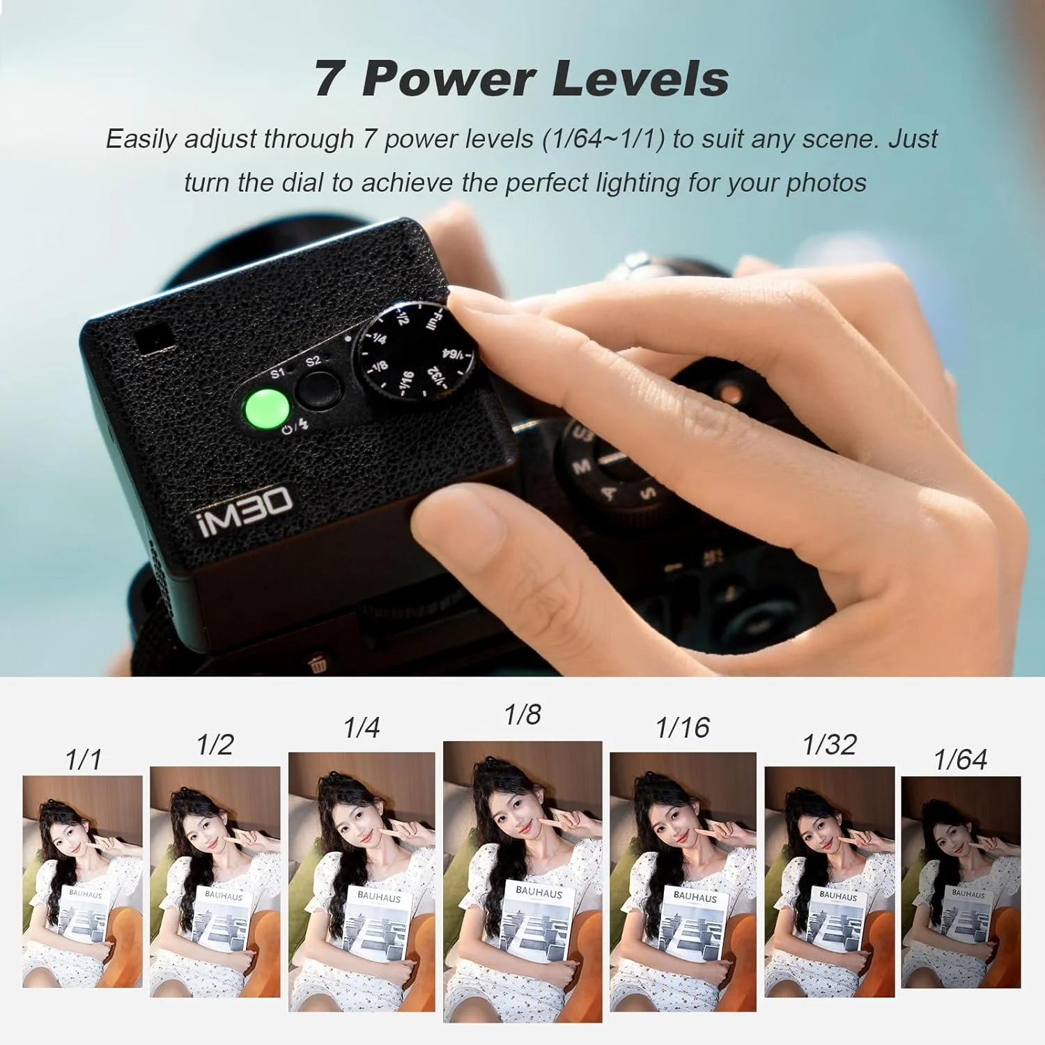 فلاش دوربین کوچک گودکس iM30، GN 15، 7 سطح قدرت فلاش، CCT 6500K±200K، فلاش اسپیدلایت کوچک با 230 فلاش با قدرت کامل برای دوربین های کانن، سونی، نیکون، فوجی و المپوس