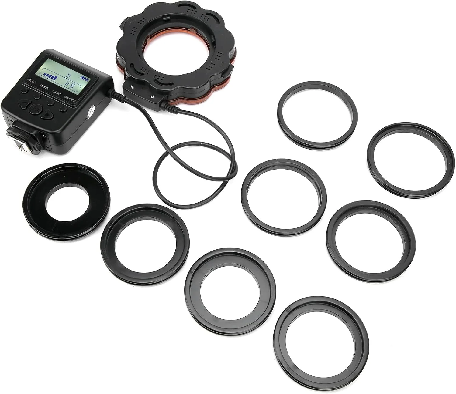 فلاش LED لنز دوربین GOWENIC، نور 6800K با زمان نوردهی 1/100 ثانیه، به همراه آداپتورهای 40.5mm/52mm/55mm/58mm/62mm/67mm/72mm/77mm