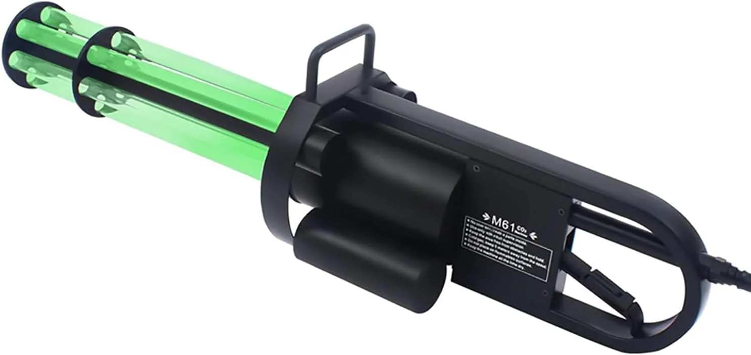 دستگاه مه ساز دستی CO2 پودک، تفنگ دود ساز DJ با مه پاش دارای مهره های نور LED تمام رنگی و چرخان، فاصله اسپری 8 تا 10 متر، برای مهمانی، عروسی، استیج، کنسرت، تئاتر