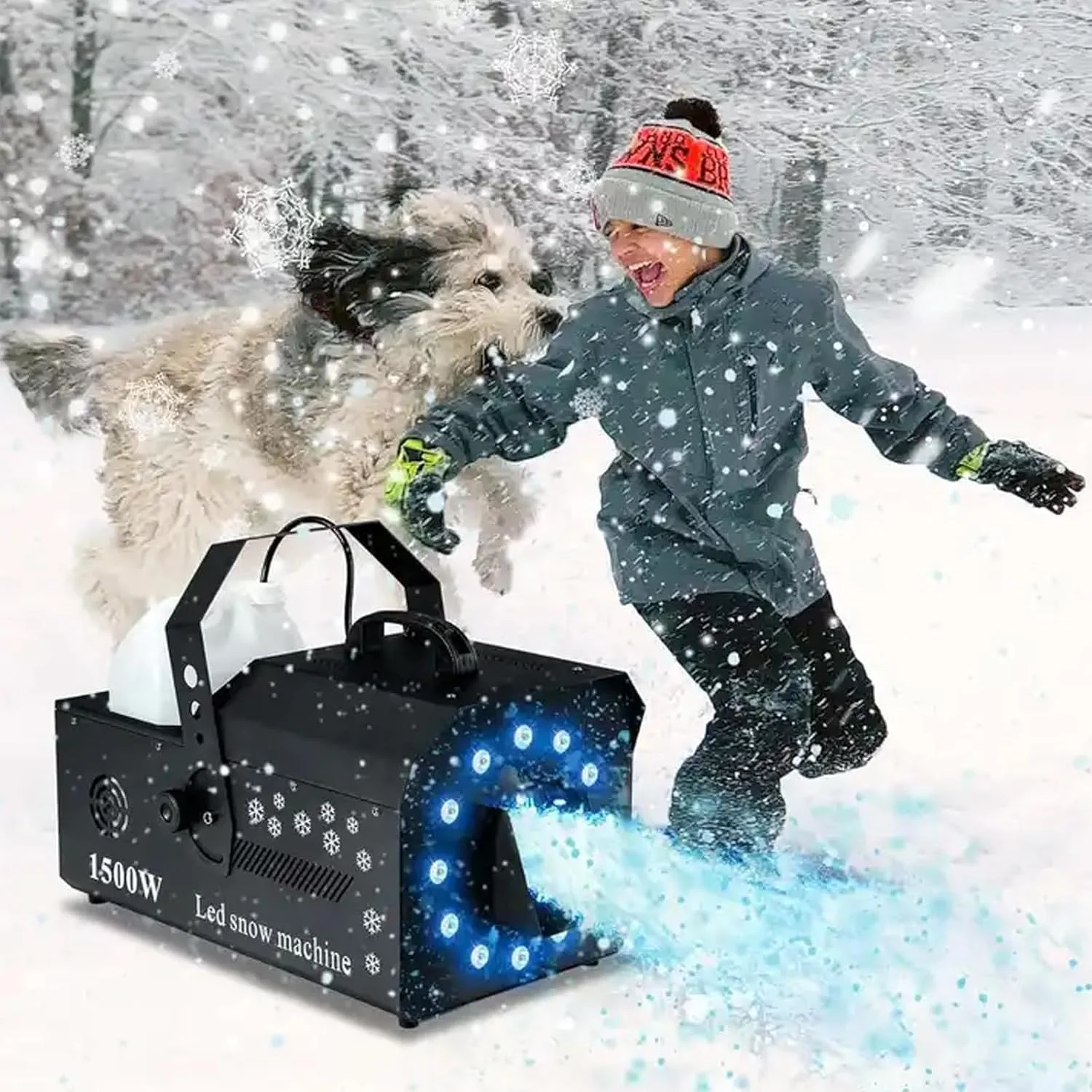 دستگاه برف ساز، دستگاه برف ساز کنترل از راه دور DMX 3 در 1، دستگاه برف ساز مصنوعی 1500 وات با 12 چراغ LED RGB و ظرفیت بزرگ 5 لیتری، برای جشن عروسی کریسمس کودکان و جلوه های صحنه