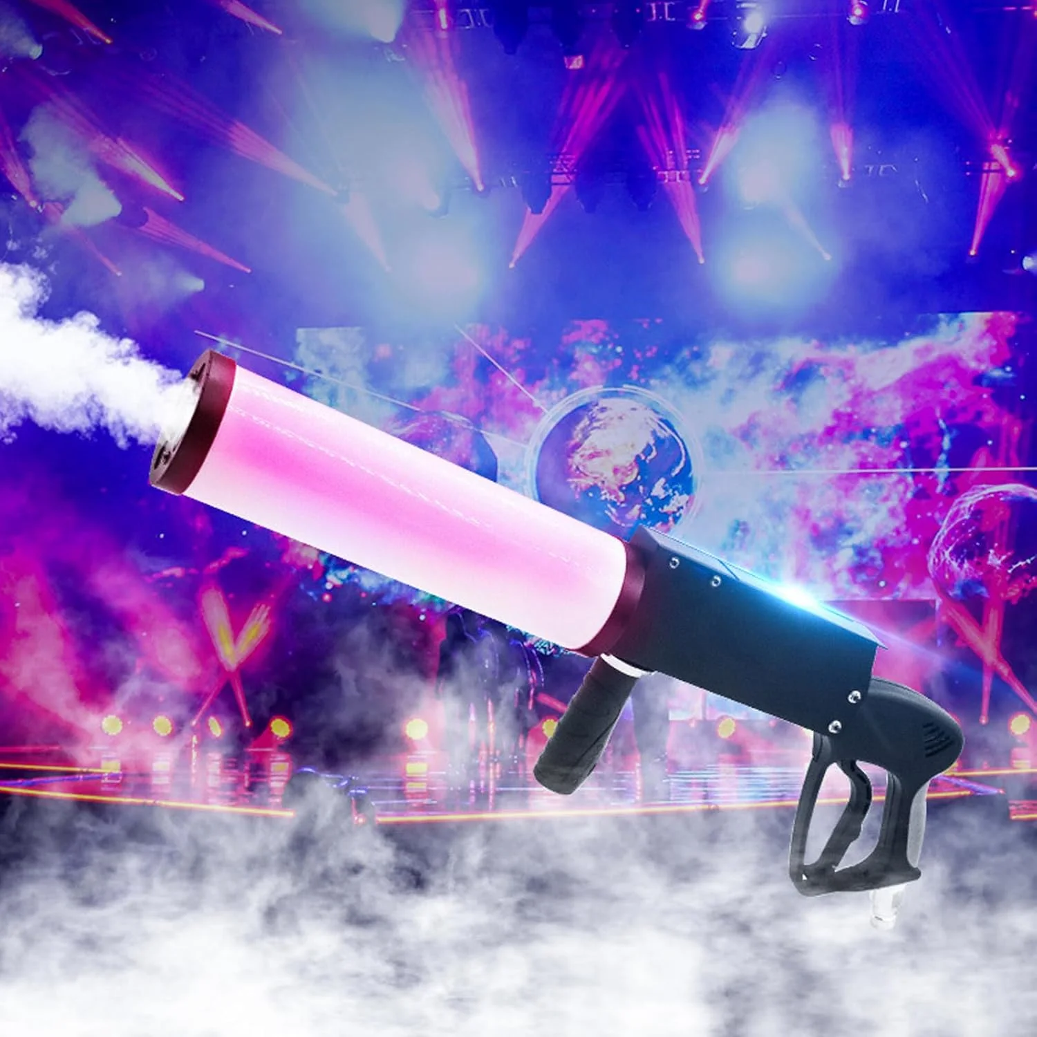 دستگاه مه ساز LED CO2 PODEC، تفنگ جت اسپری CO2 ترکیبی RGB، تفنگ دود ساز DJ Effects با 4 نور و فاصله جت 8-10 متر، برای کنسرت زنده مهمانی هالووین