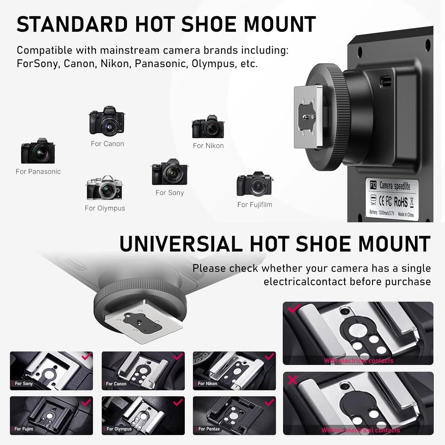 فلاش دوربین Ulanzi F12، اسپیدلایت دوربین با GN12/CCT 5600K برای Canon/Fuji/Sony/Nikon/Panasonic Olympus Pentax و سایر دوربین های دیجیتال SLR و دوربین های دیجیتال با پایه اتصال فلاش تکی فلاش دوربین Ulanzi F12، اسپیدلایت دوربین با GN12/CCT 5600K برای Canon/Fuji/Sony/Nikon/Panasonic Olympus Pentax و سایر دوربین های دیجیتال SLR و دوربین های دیجیتال با پایه اتصال فلاش تکی