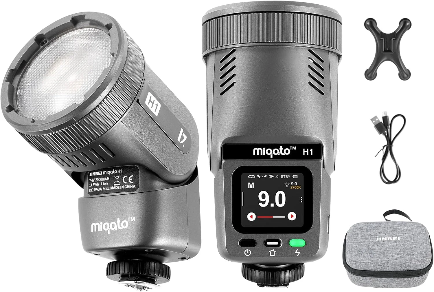 فلاش و چراغ ویدئویی LED دو در یک JINBEI، باتری قابل شارژ 2000mAh، فلاش سر گرد GN28، پشتیبانی از HSS/TTL، چراغ مدلینگ 3 واتی، دمای رنگ دوگانه 2700K~6500K، CRI >95