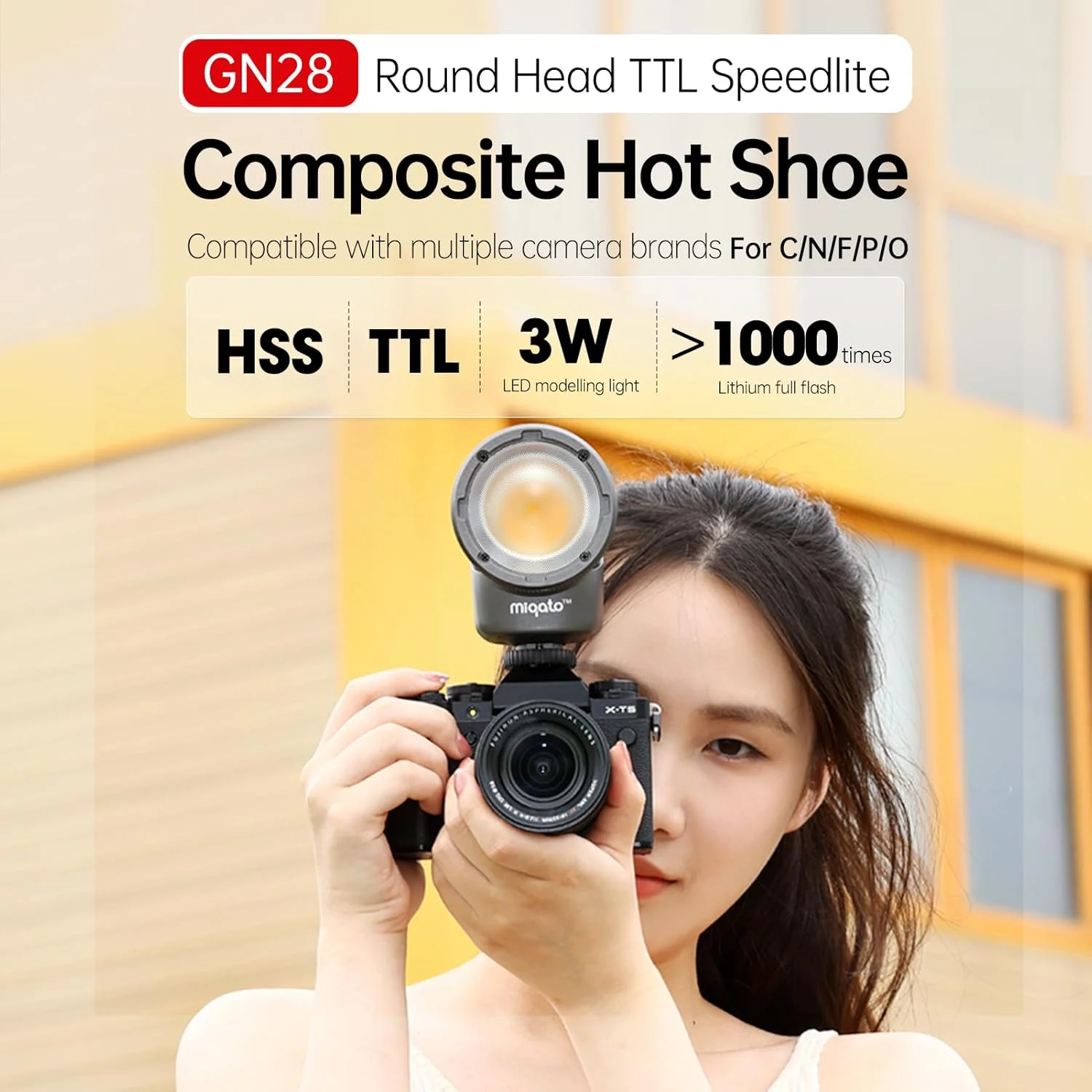 فلاش و چراغ ویدئویی LED دو در یک JINBEI، باتری قابل شارژ 2000mAh، فلاش سر گرد GN28، پشتیبانی از HSS/TTL، چراغ مدلینگ 3 واتی، دمای رنگ دوگانه 2700K~6500K، CRI >95