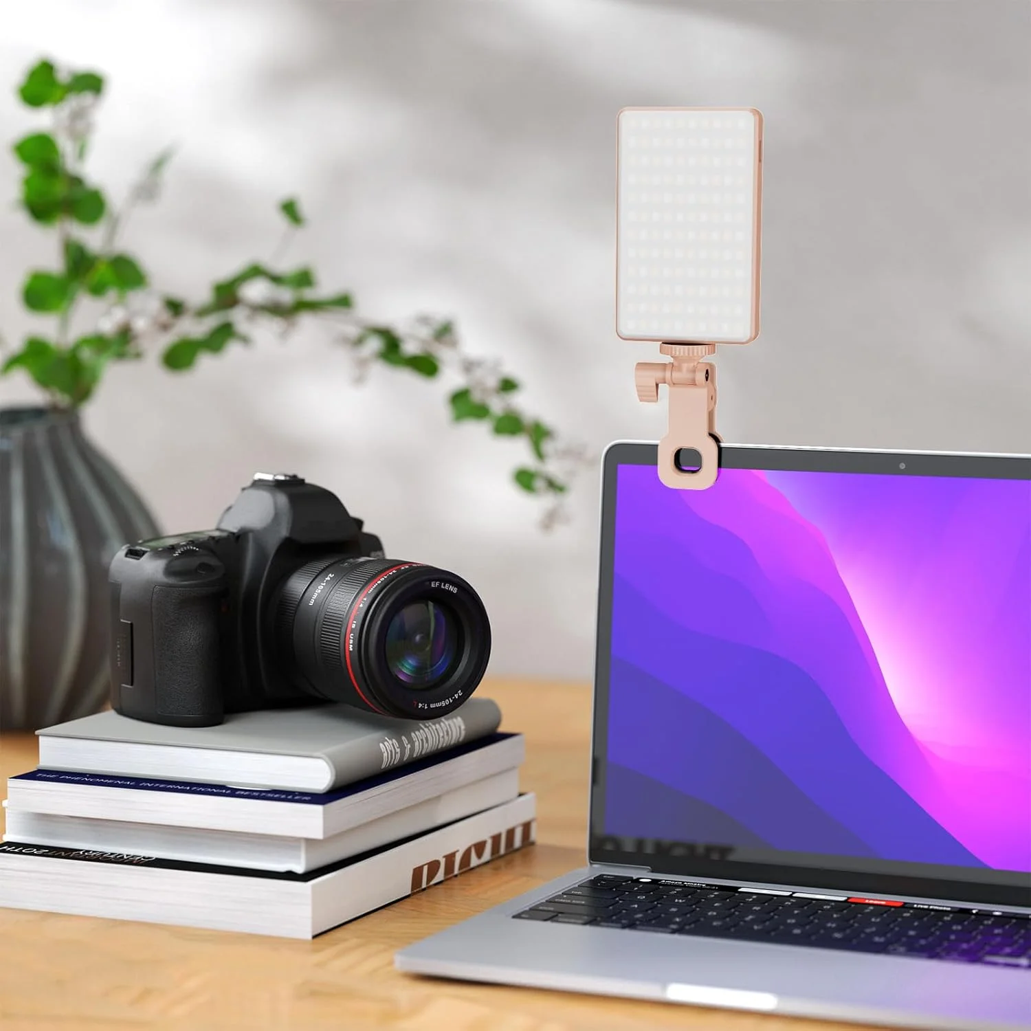 نور ویدئویی LED کلیپسی YUNNSTORE، مناسب تبلت، موبایل و کامپیوتر، با دمای رنگ قابل تنظیم 2500K-9000K و باتری داخلی برای جلسات آنلاین، پخش زنده و سلفی