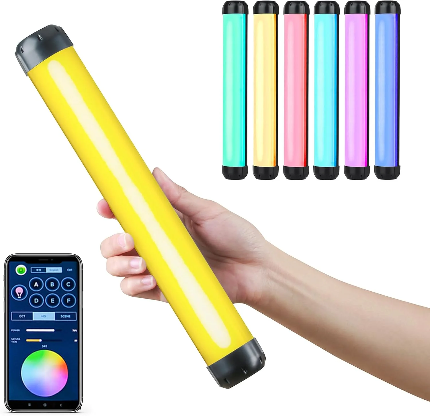 چراغ استیک LED قابل حمل YUNNSTORE K21 RGB با توان 8 وات، مناسب برای نورپردازی عکاسی، دمای رنگ قابل تنظیم 2500K-8500K، دارای 29 جلوه نوری مختلف، کنترل از طریق اپلیکیشن، باتری داخلی و مناسب برای تولید محتوای ویدیویی و لایو