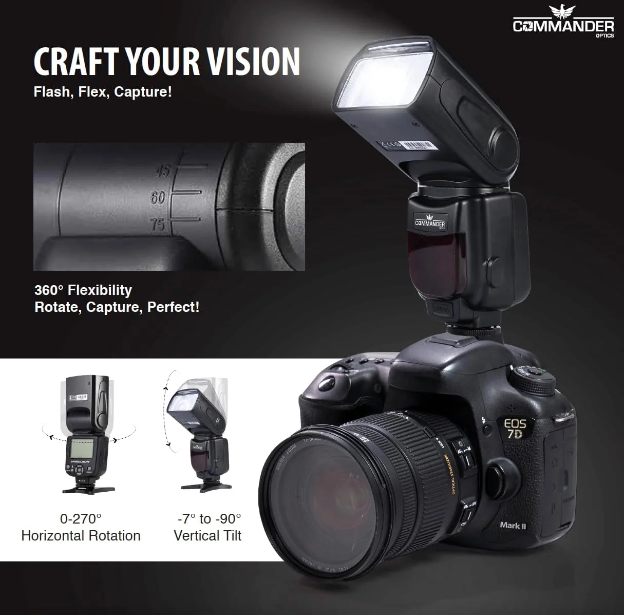 فلاش Commander Optics 950-FL برای دوربین های DSLR و بدون آینه Canon، فلاش دوربین دیجیتال با کفشک استاندارد برای عکاسی استودیویی و فضای باز