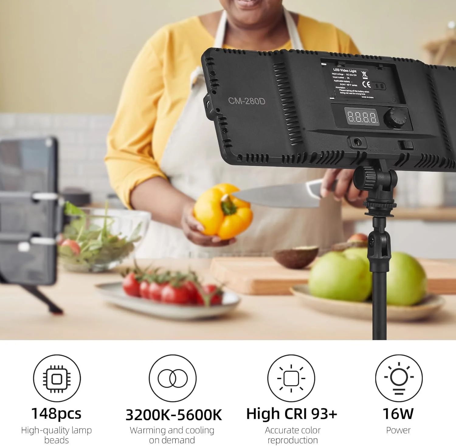 چراغ LED کوچک 16 واتی Pepisky با قابلیت تنظیم نور، مناسب عکاسی، نور قابل حمل برای ولاگ، 148 مهره LED، تغذیه با باتری سری NP-F، دمای رنگی 3200k-5600K با قابلیت تنظیم نور، دارای مانت کفشک سرد 1.4 اینچی و سوراخ رزوه ای 1.4 اینچی