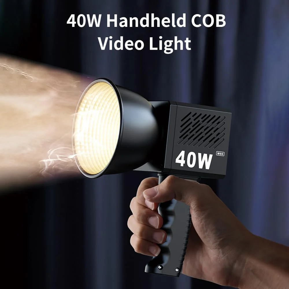 نور ویدئویی COB قابل حمل، نور پرکننده عکاسی دستی 40 وات 2500K-6500K با قابلیت تنظیم نور، 9 جلوه نورپردازی صحنه، باتری داخلی با دسته و بازتابنده برای ولاگ، پخش زنده در فضای داخلی و خارجی YUNNSTORE