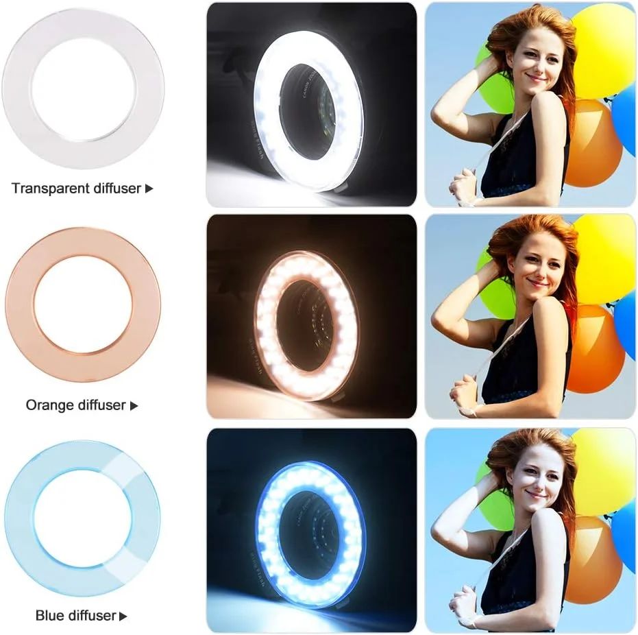 فلاش حلقه ای LED ماکرو Pepisky HD-130 با صفحه نمایش LCD، کنترل قدرت GN15 با 3 عدد پخش کننده نور و 8 حلقه آداپتور برای دوربین ها