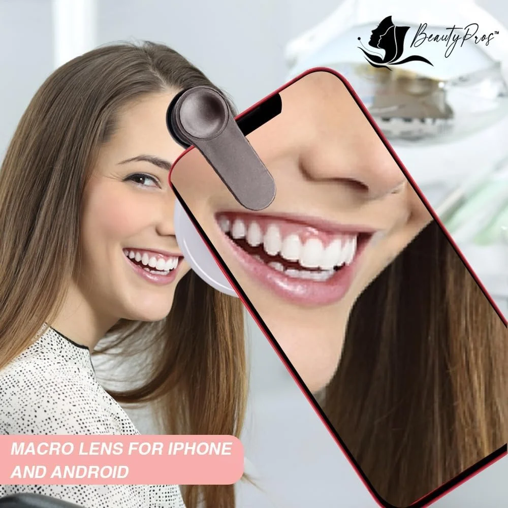 لنز ماکرو برای آیفون و اندروید به همراه نور حلقه ای گیره ای کوچک، نور حلقه ای قابل شارژ و کم نور شونده قابل حمل برای عکاسی از نمای نزدیک، ضبط ویدیو و ولاگ (مشکی)