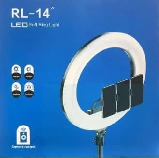 حلقه نور ال ای دی RL-14 سایز 14 اینچ به همراه پایه نور، فیلتر رنگی و هولدر موبایل مناسب برای آرایش، یوتیوب، تیک تاک، فیلمبرداری با دوربین/موبایل