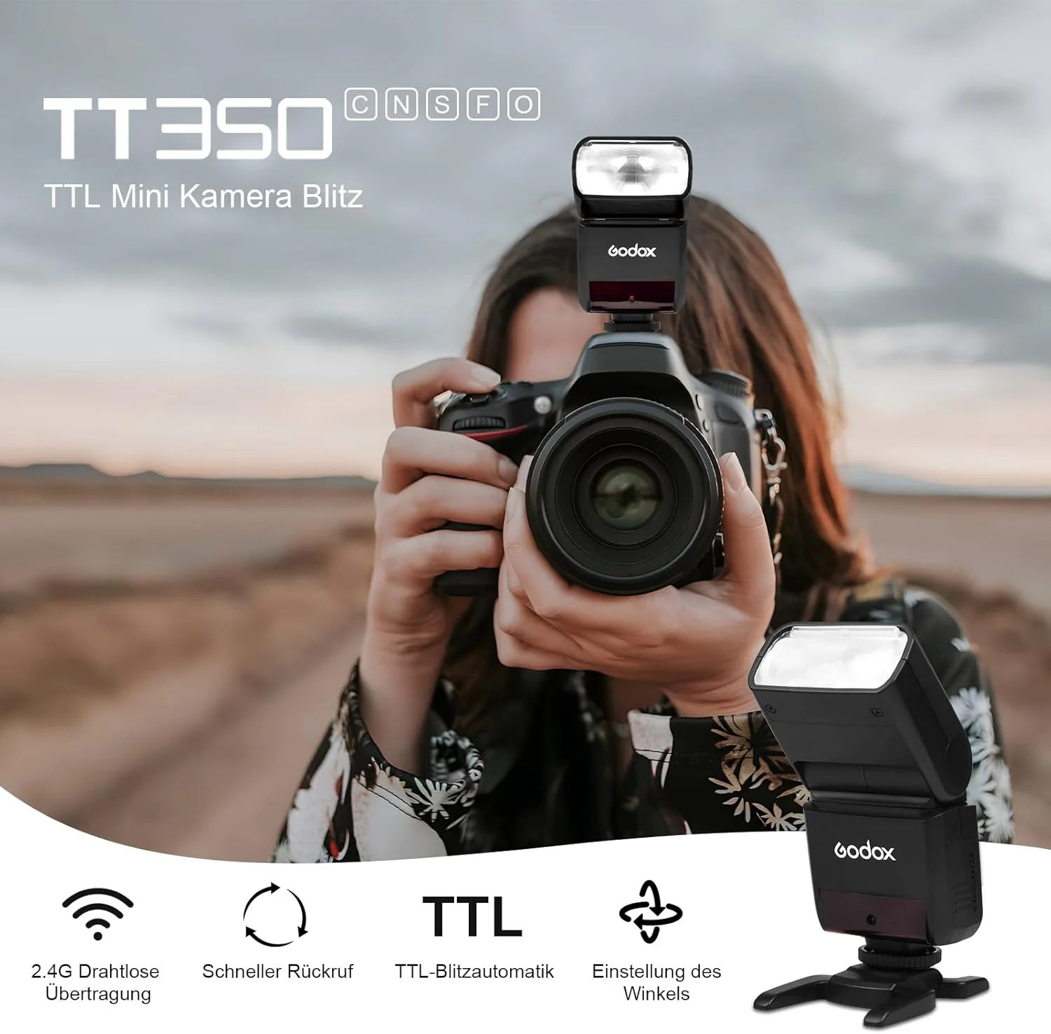 فلاش دوربین اسپیدلایت Godox TT350F برای سیستم بی سیم 2.4G فوجی فیلم X، سرعت 1/8000 ثانیه TTL HSS مینی باتری لیتیومی 2500 میلی آمپر ساعت، زمان بازیافت 0.1 تا 2.2 ثانیه، مناسب برای X-Pro2 X-T20 X-T2 X-T1