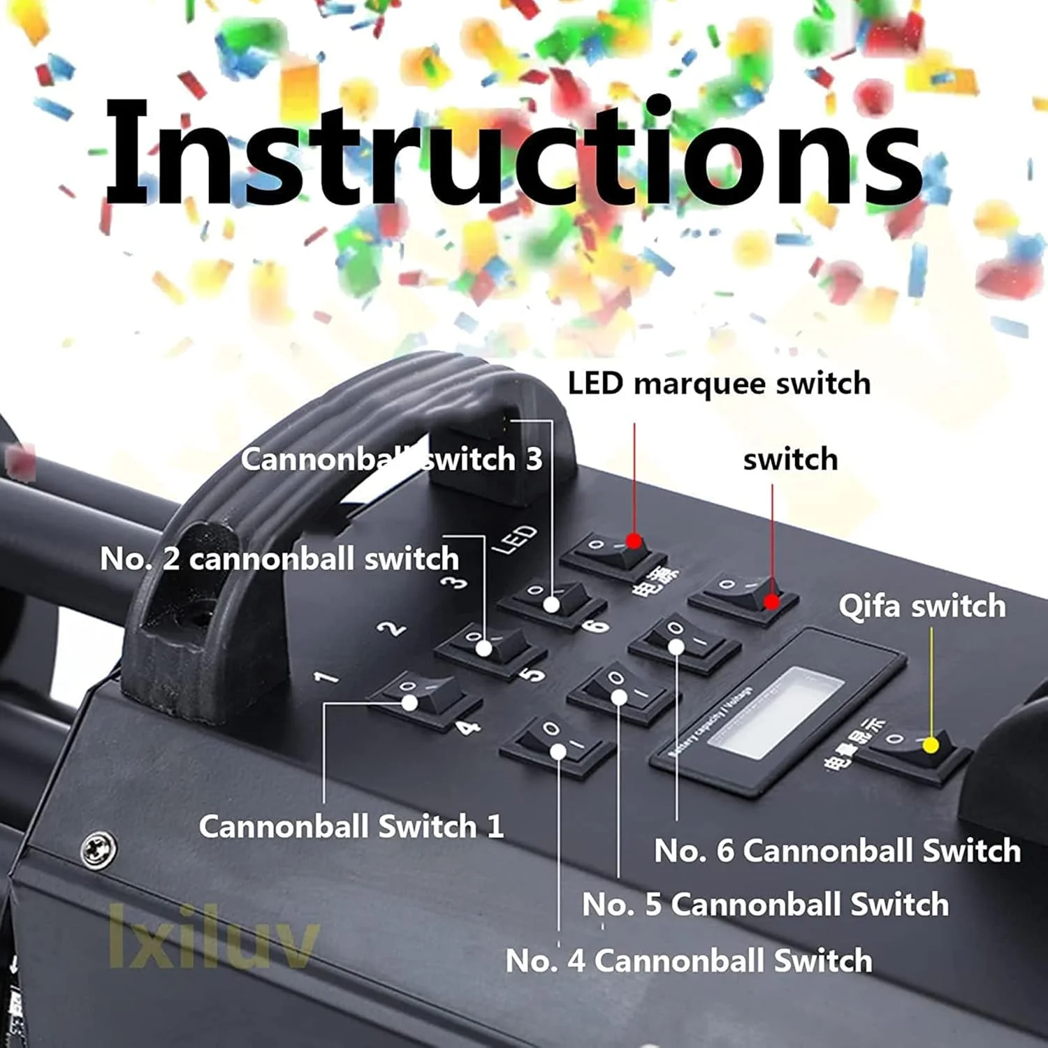 تفنگ پرتاب کاغذ رنگی برقی TsoLay، تفنگ شش لول الکترونیکی با نورهای رنگی، پنل کاربری ساده، تک سگک، مناسب برای عروسی، تعطیلات، هالووین و کریسمس