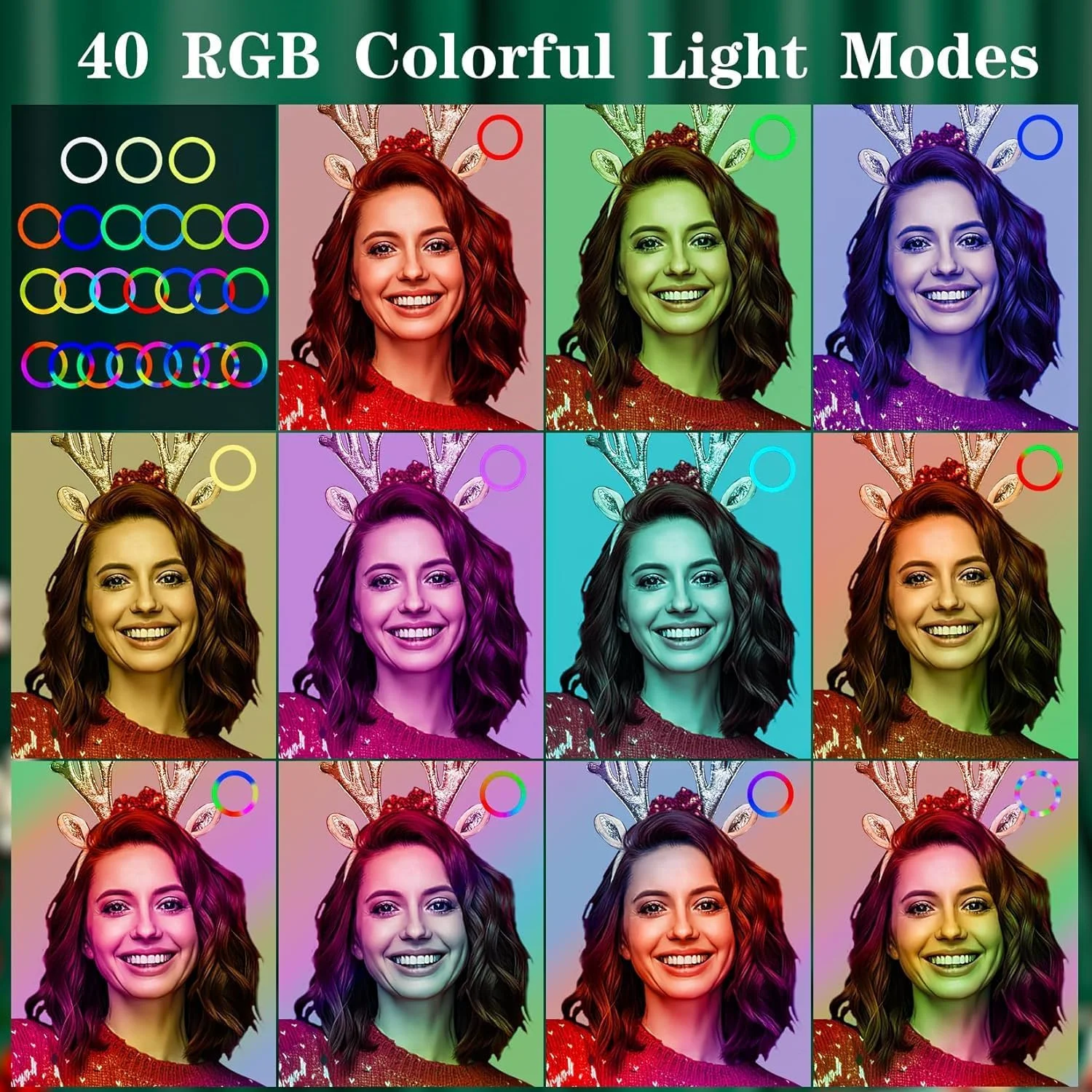 حلقه نور AWH با پایه سه پایه و نگهدارنده تلفن - چراغ حلقه ای LED سلفی 10 اینچی، لامپ رومیزی قابل تنظیم با 40 رنگ RGB