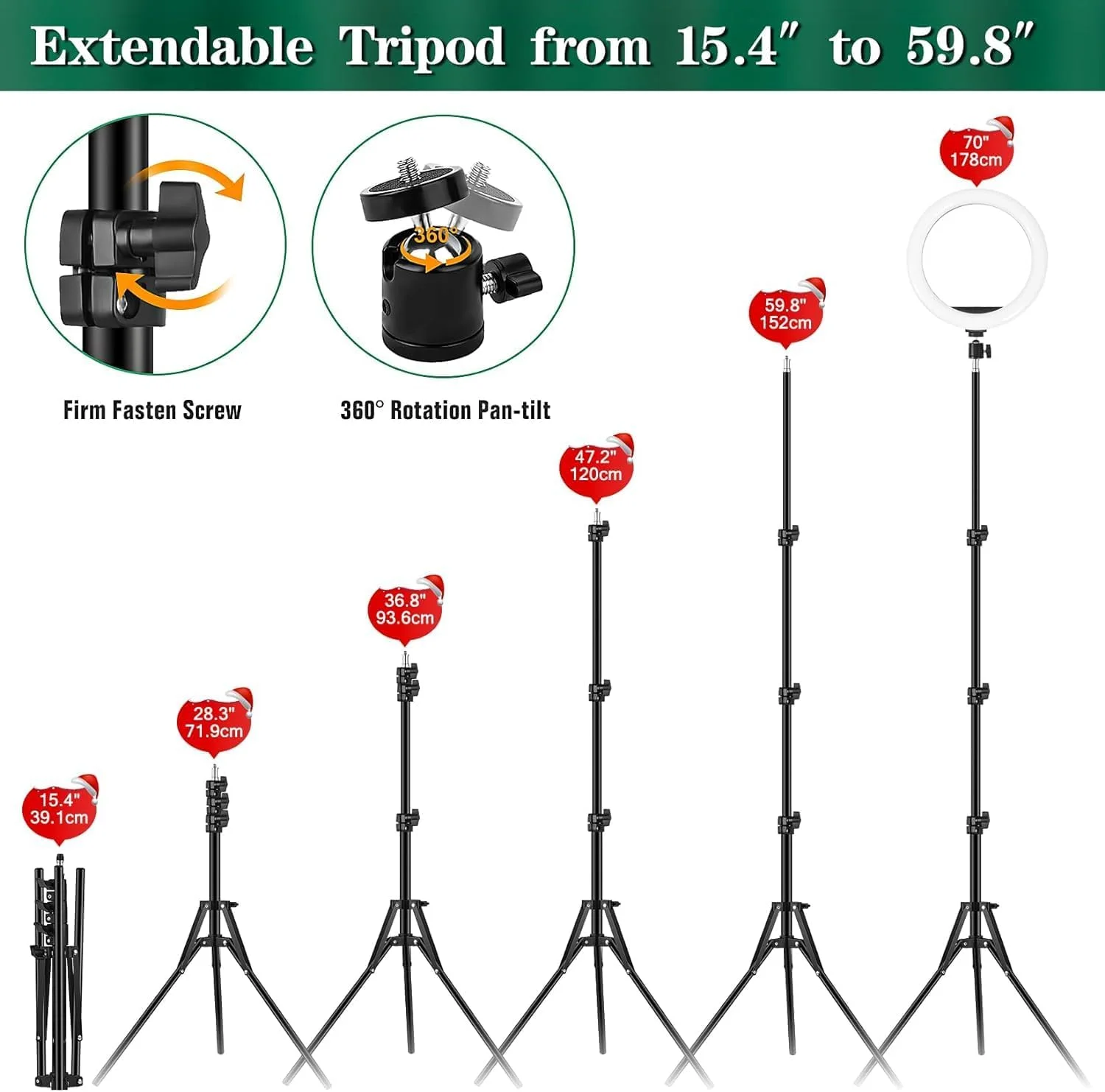حلقه نور AWH با پایه سه پایه و نگهدارنده تلفن - چراغ حلقه ای LED سلفی 10 اینچی، لامپ رومیزی قابل تنظیم با 40 رنگ RGB