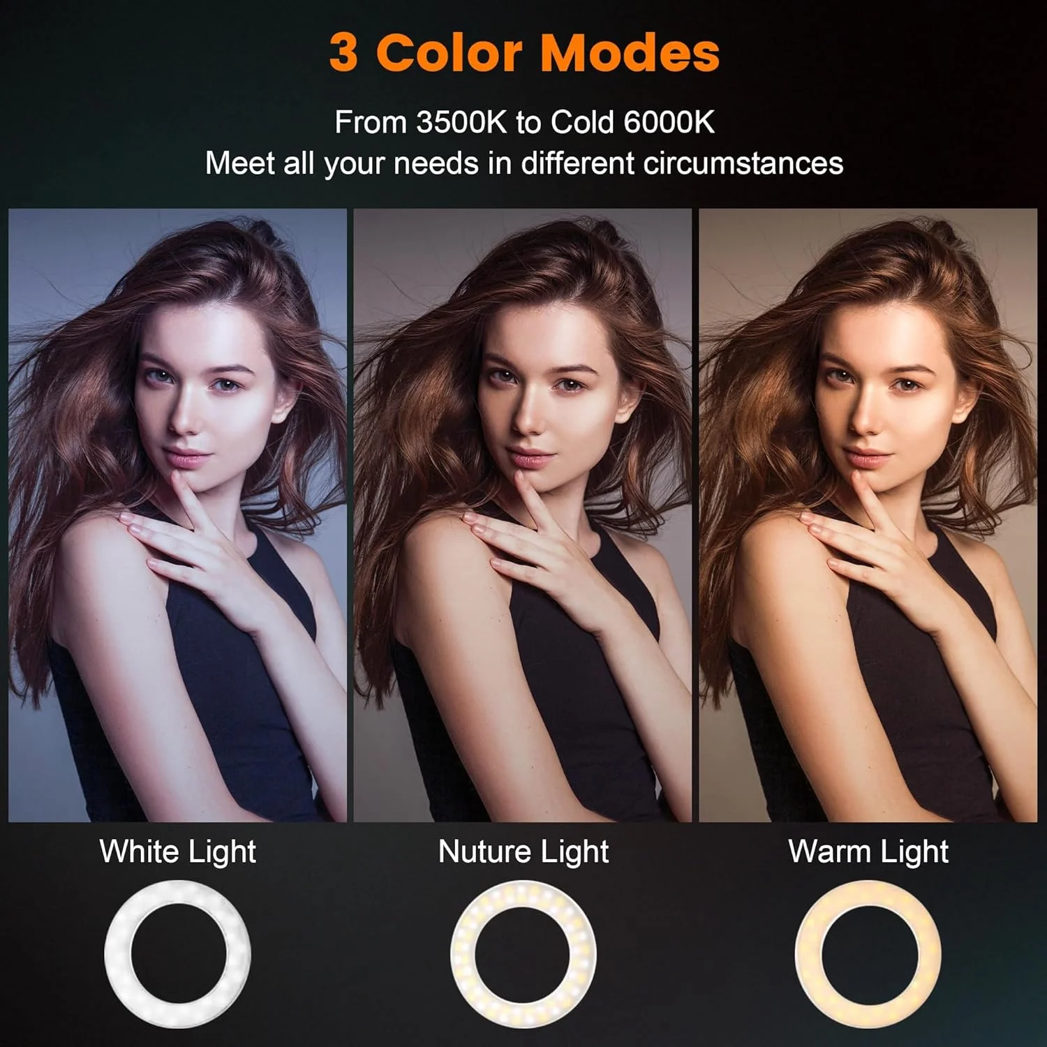 نور حلقه ای سلفی Olumiring™ با دمای رنگی 3500K-8500K، نور حلقه ای LED قابل تنظیم با گیره برای تلفن، نور پرکننده سلفی قابل شارژ برای ضبط ویدیو، ایده آل برای تماس های تلفنی، کنفرانس های ویدیویی و آرایش