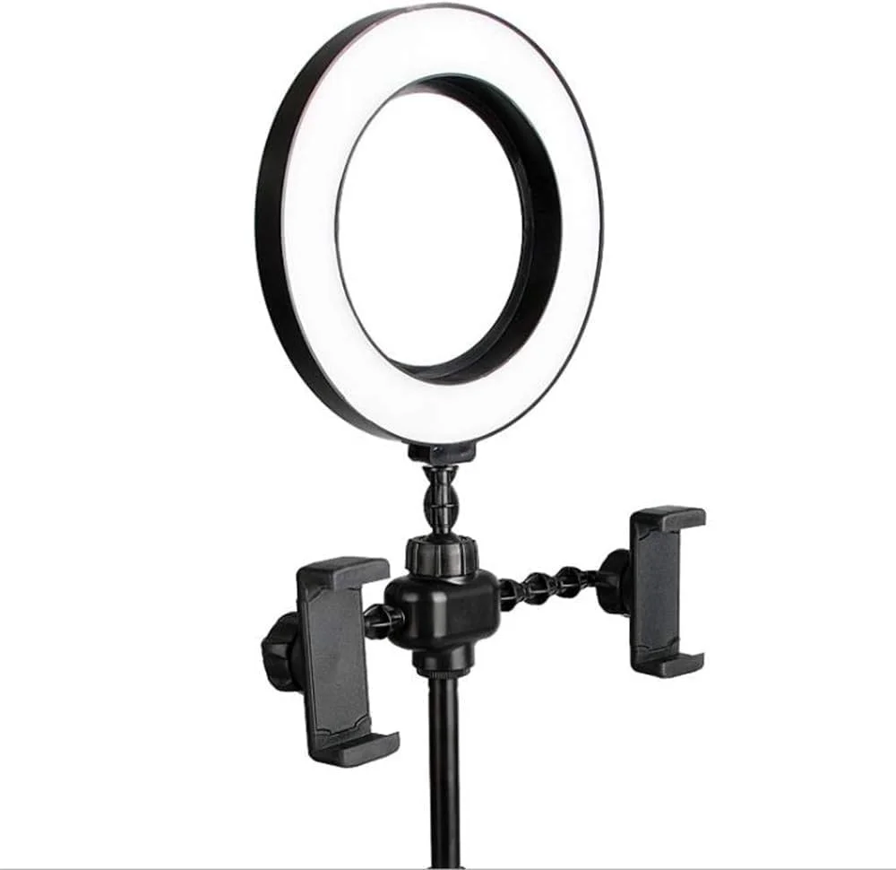 حلقه نور سلفی 16 سانتی متری، حلقه نور LED چند منظوره با پایه نگهدارنده تلفن برای پخش زنده، ویدیوهای یوتیوب/عکاسی. حلقه نور دوربین آرایشی با 3 حالت نور.