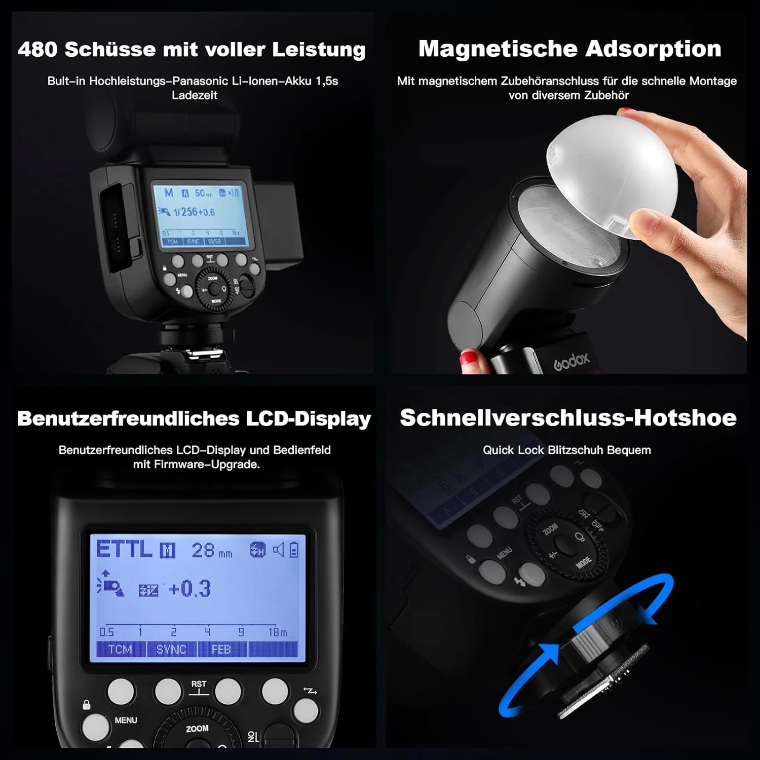 فلاش گرد GODOX V1N، فلاش دوربین حرفه ای 76 وات، سرعت بالا 1/8000 HSS، سیستم بی سیم 2.4G i-TTL سازگار با نیکون، با باتری لیتیوم یونی 2600 میلی آمپر