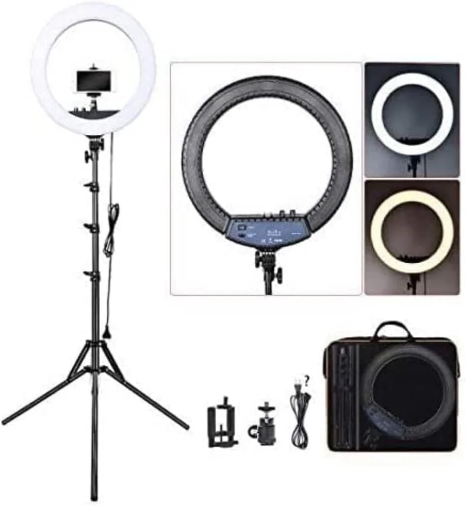 نور حلقه ای 14 اینچی یوول برای موبایل و عکاسی، حلقه آینه ای سلفی قابل حمل برای تماس های ویدیویی، عکاسی و کلاس های آنلاین با پایه سه پایه