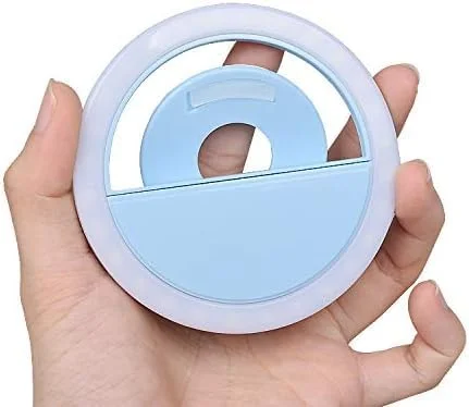 نور حلقه ای سلفی، نور سلفی گیره ای قابل حمل شارژی - آبی.