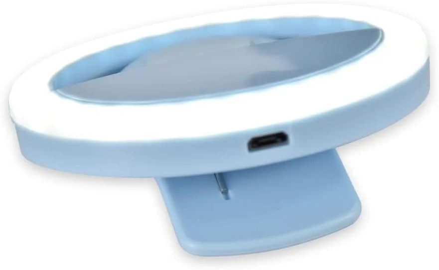 نور حلقه ای سلفی، نور سلفی گیره ای قابل حمل شارژی - آبی.