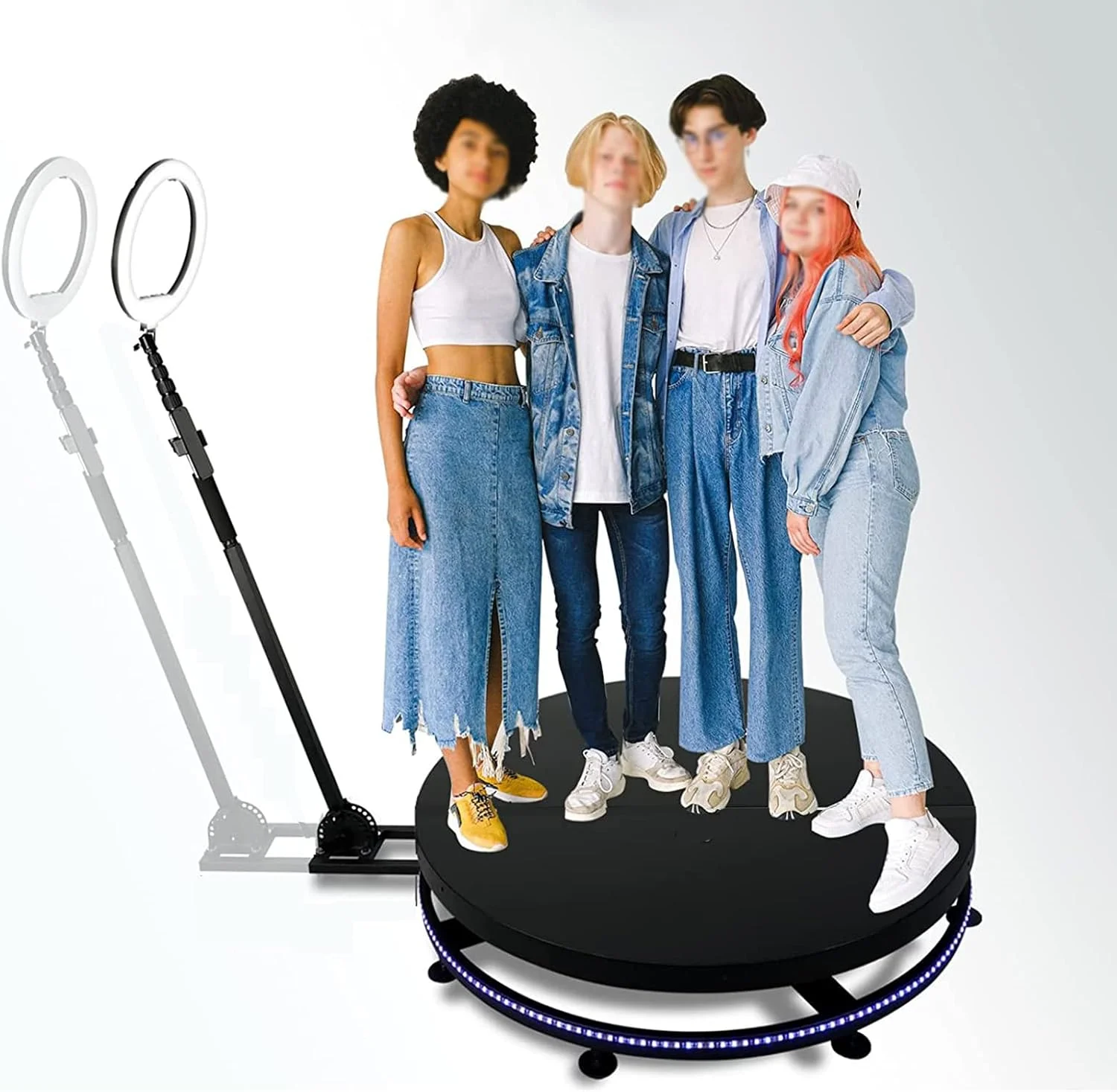 دستگاه عکاسی 360 درجه برای مهمانی ها، نور حلقه ای رایگان با هولدر سلفی و لوازم جانبی، پلتفرم چرخان دوربین فیلمبرداری 360 درجه با کنترل از راه دور، هدیه ای برای روز کودک