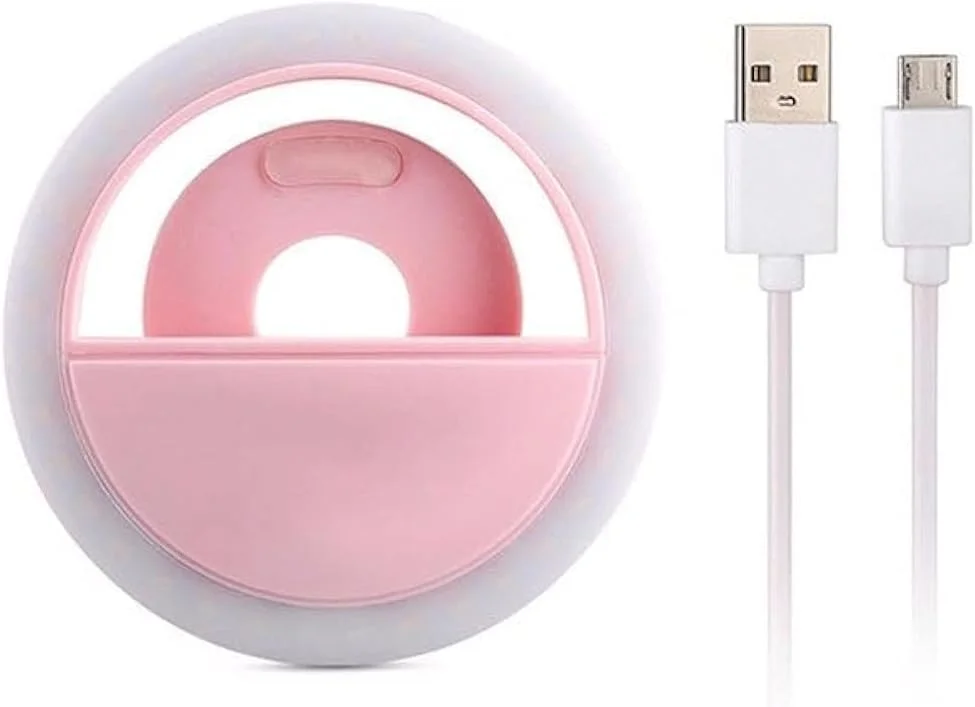 فلاش دوربین حلقه ای LED قابل حمل برای سلفی، صورتی/سفید چند رنگ