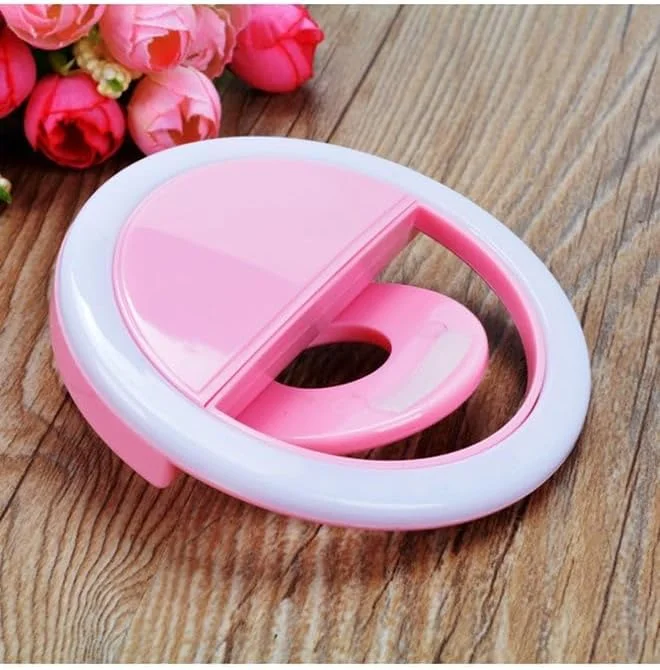 فلاش دوربین حلقه ای LED قابل حمل برای سلفی، صورتی/سفید چند رنگ